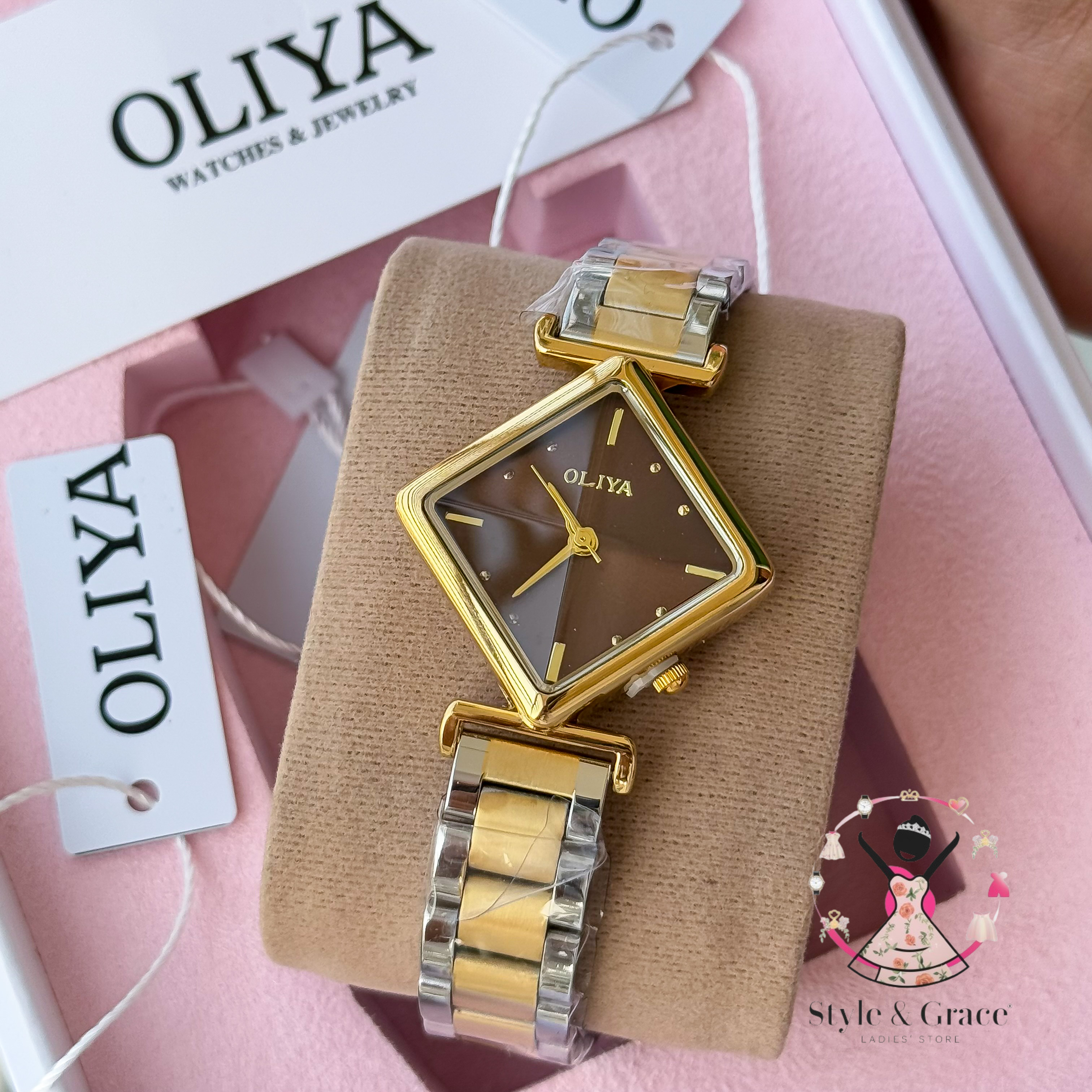 Oliya-Square Triangle | Chocolate dial with gold accent | Dual Tone | Authentic Brand_img_4