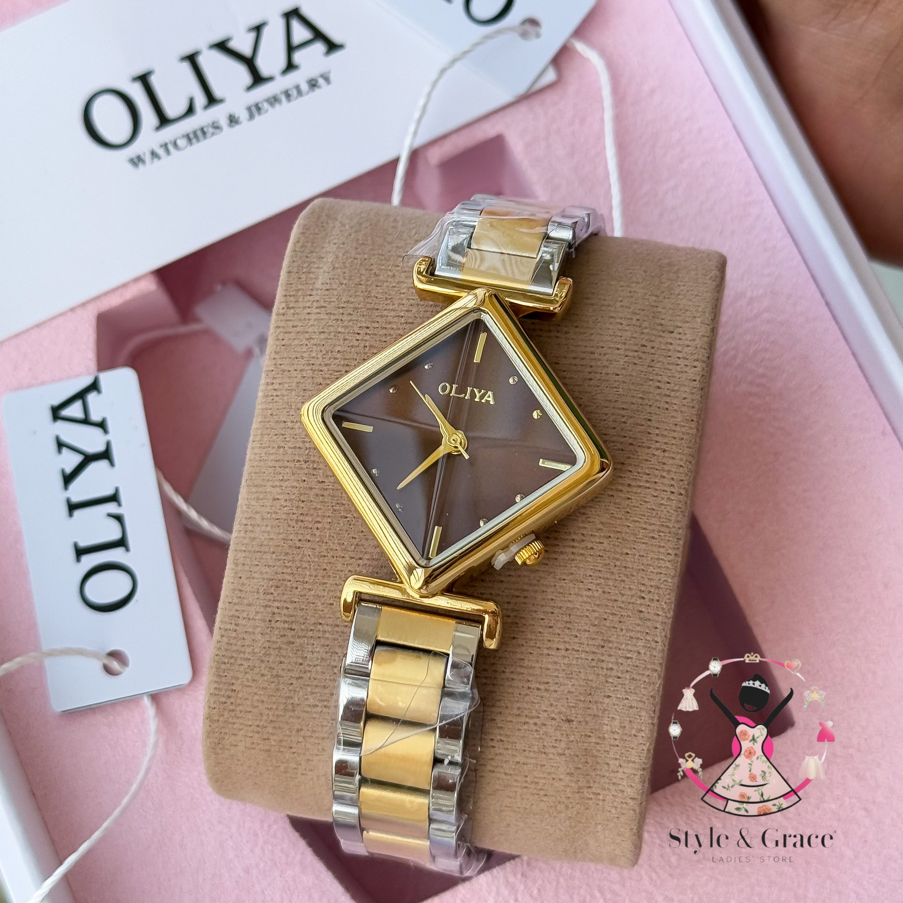 Oliya-Square Triangle | Chocolate dial with gold accent | Dual Tone | Authentic Brand_img_5