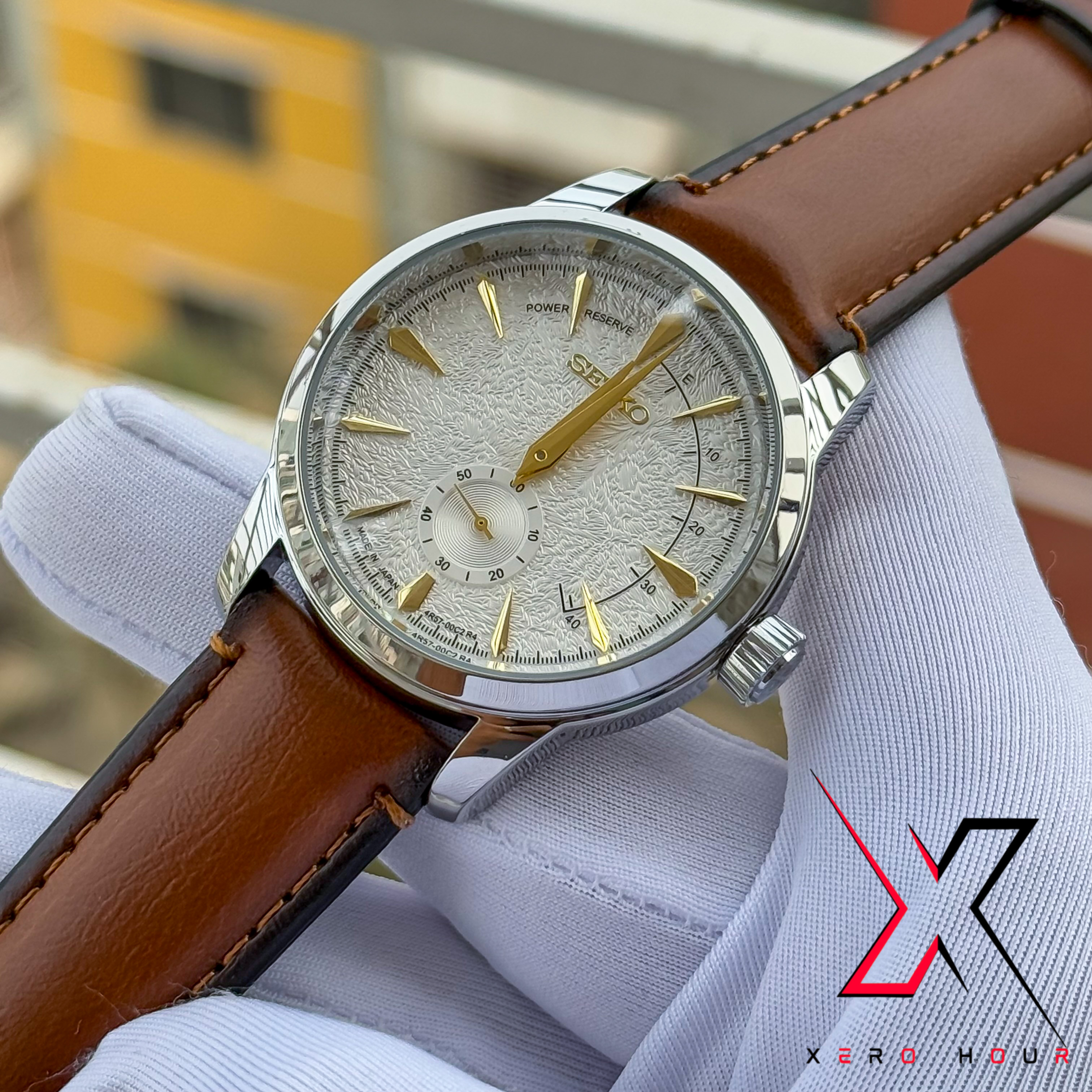 SEIKO PRESAGE | SECOND HAND DIAL | BROWN BELT WHITE GOLD | AA