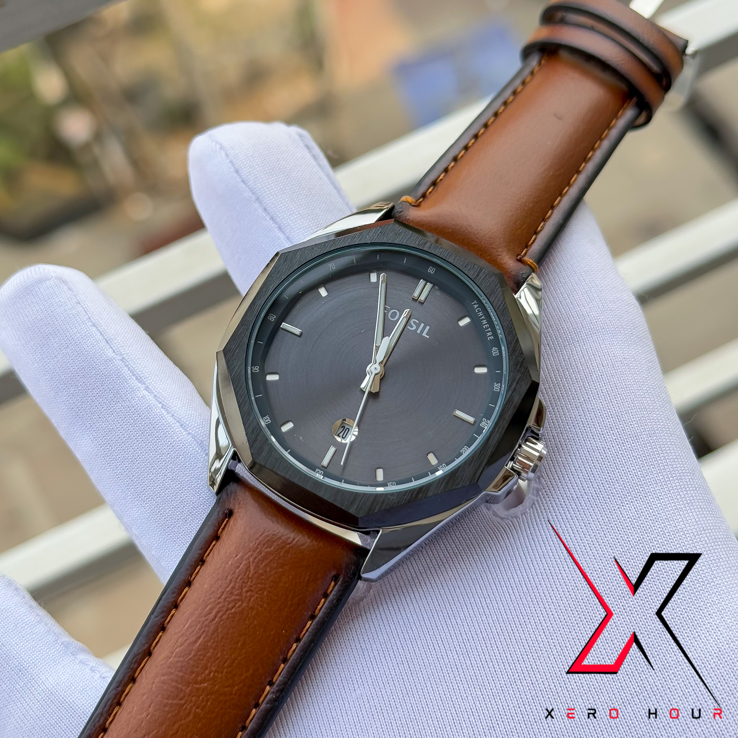 FOSSIL | PLAIN DIAL HEXA | LEATHER BROWN | DATE JUST | AA_img_6