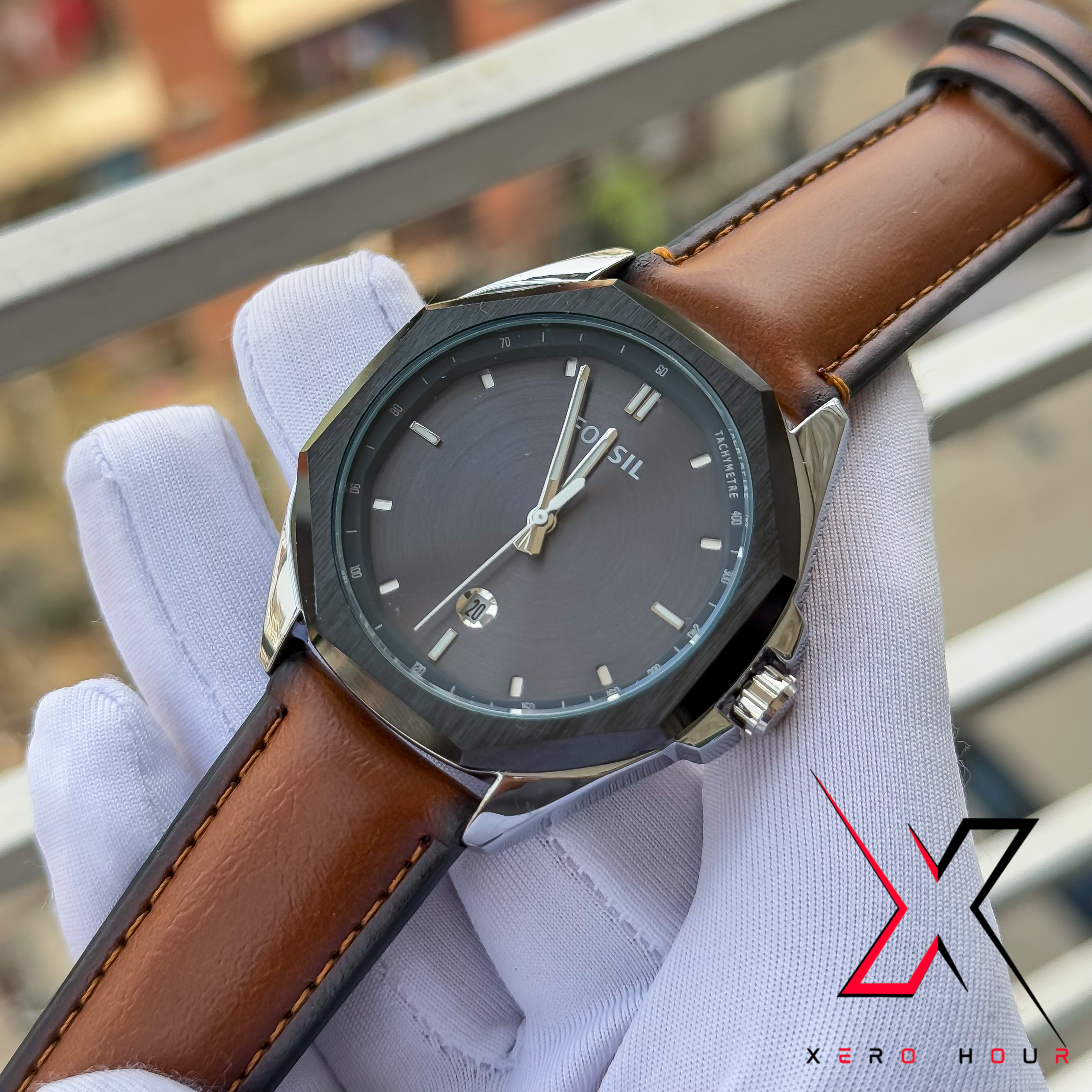 FOSSIL | PLAIN DIAL HEXA | LEATHER BROWN | DATE JUST | AA_img_5