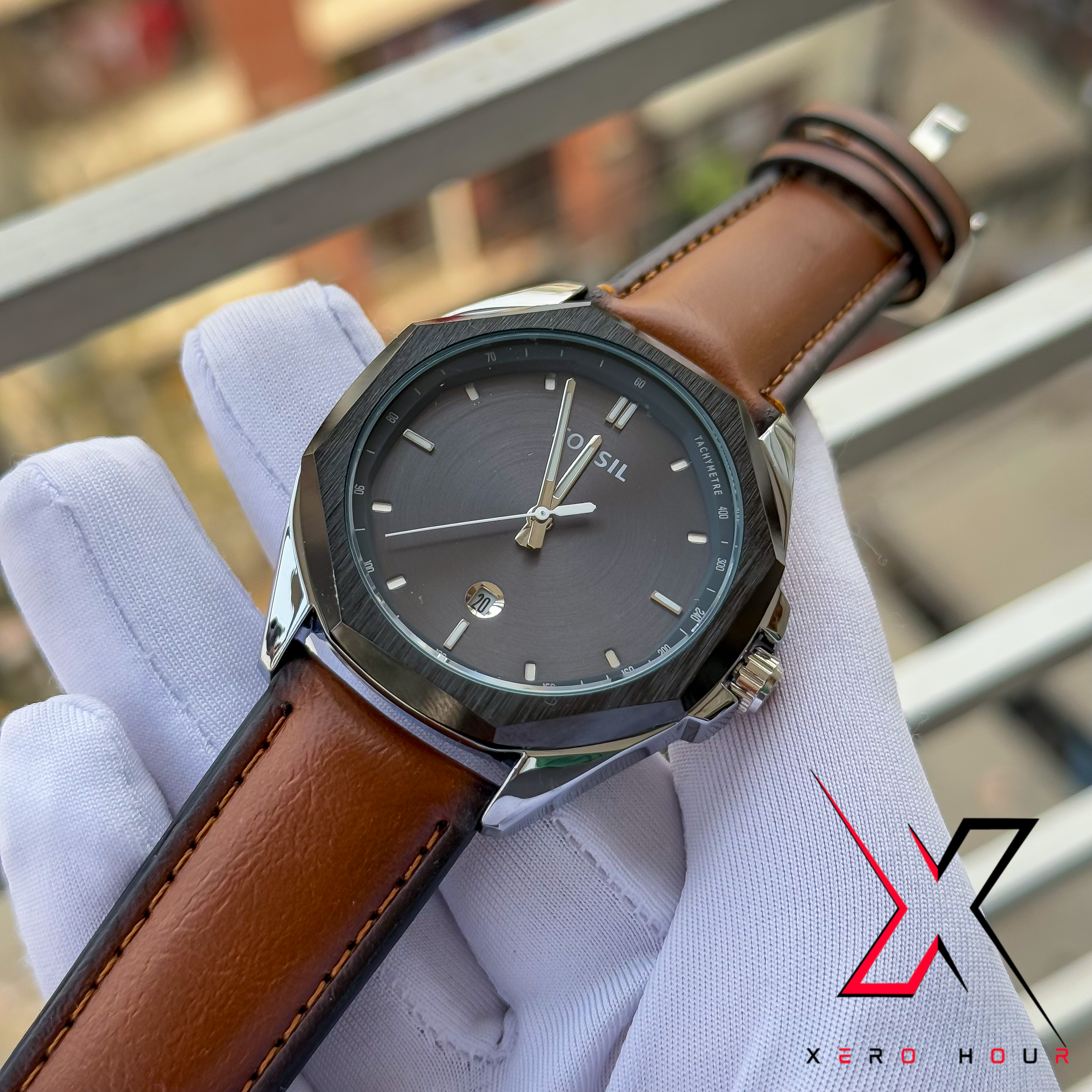 FOSSIL | PLAIN DIAL HEXA | LEATHER BROWN | DATE JUST | AA_img_4