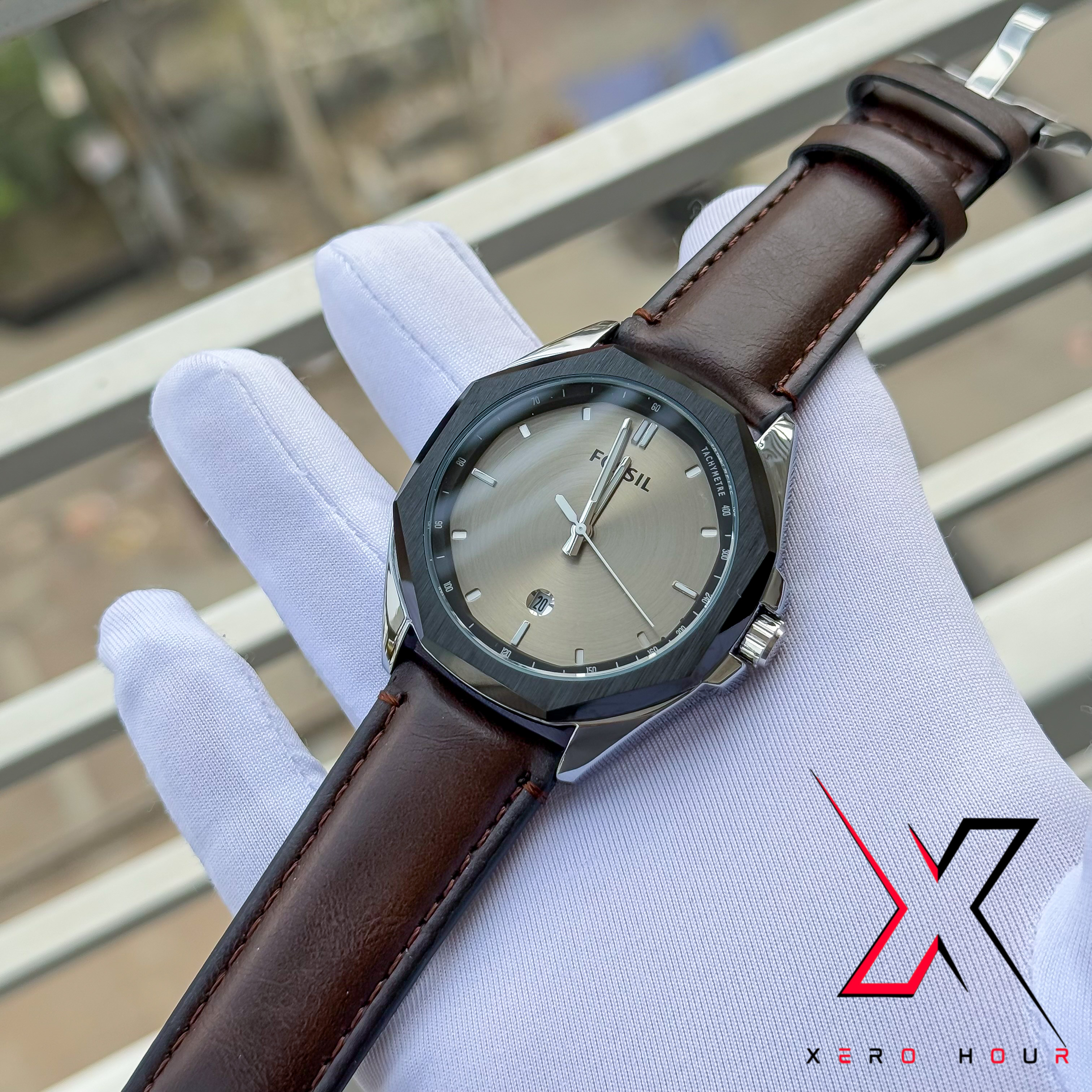 FOSSIL | PLAIN DIAL HEXA | DATE JUST | AA | DARK CHOCOLATE