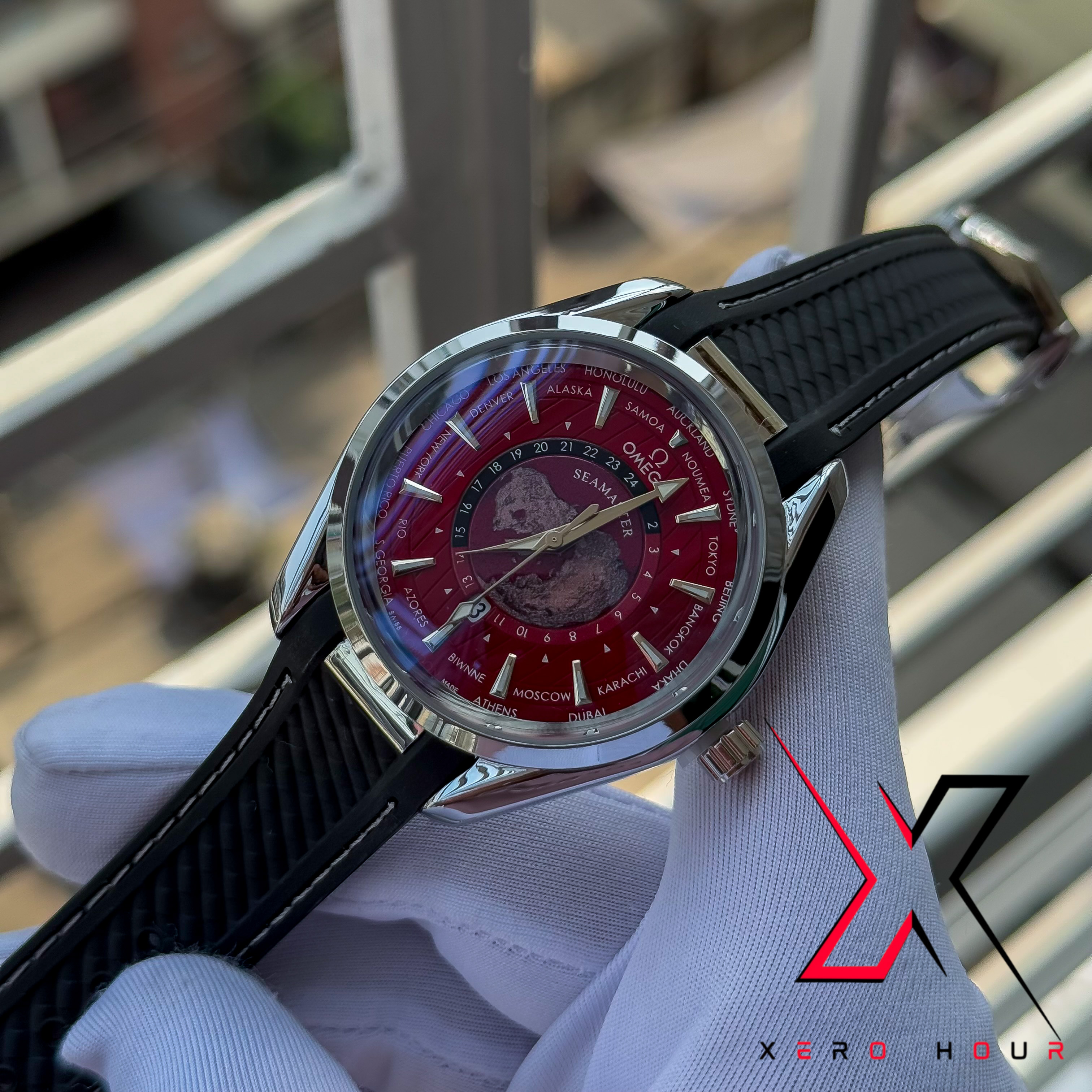 Omeaga Aqua terra | world timer | Silicon Strap | Red Dial_img_1