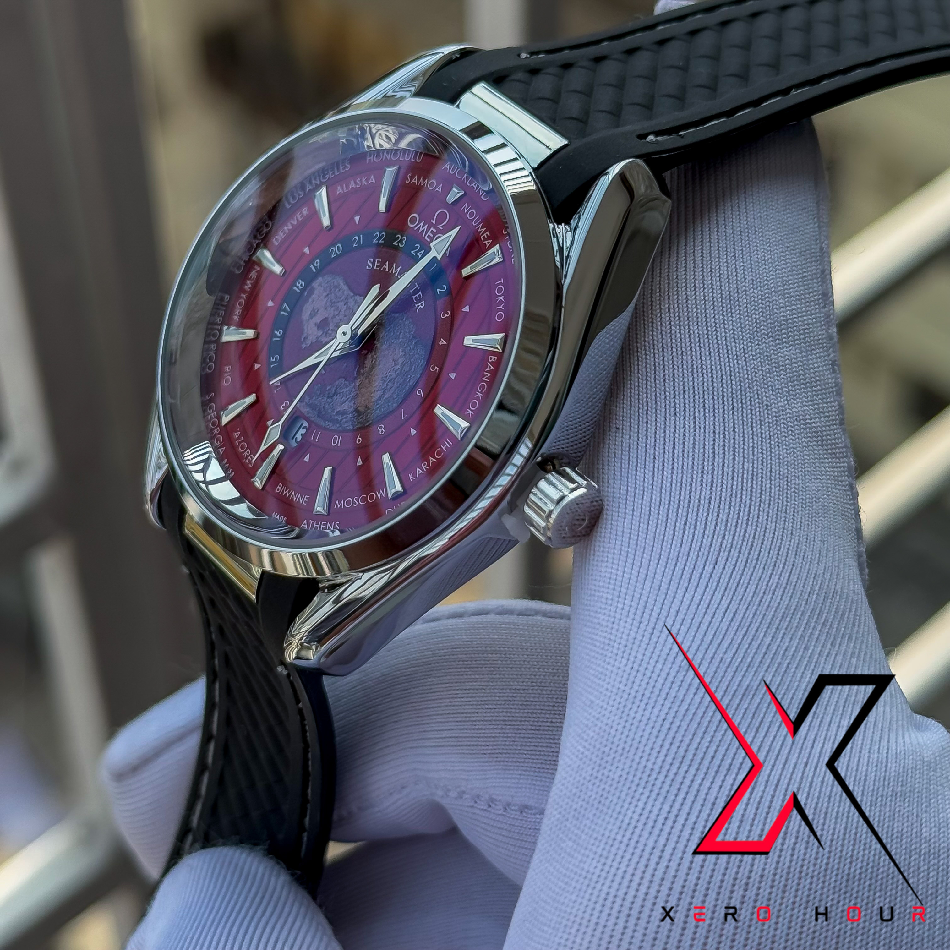 Omeaga Aqua terra | world timer | Silicon Strap | Red Dial_img_2