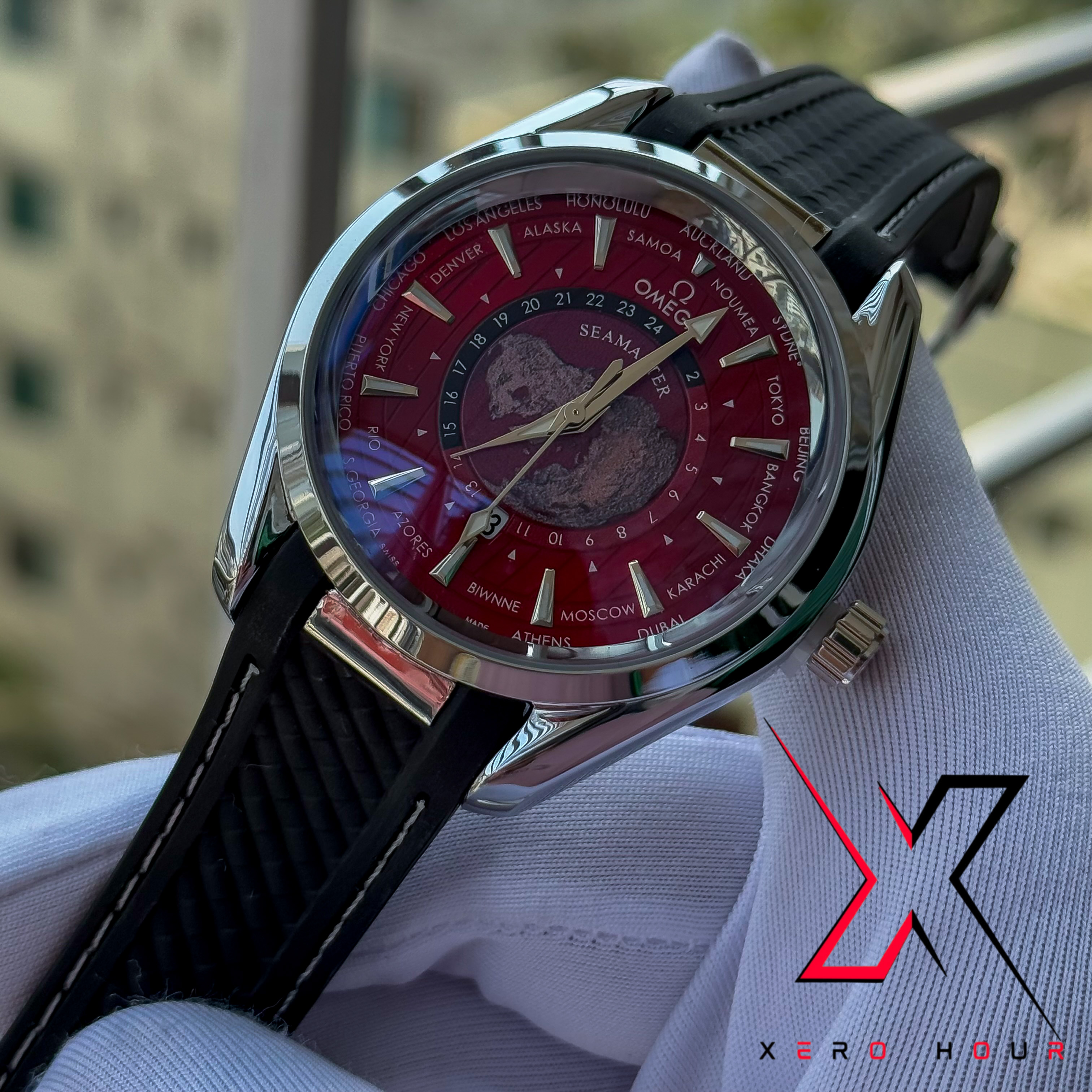 Omeaga Aqua terra | world timer | Silicon Strap | Red Dial_img_3