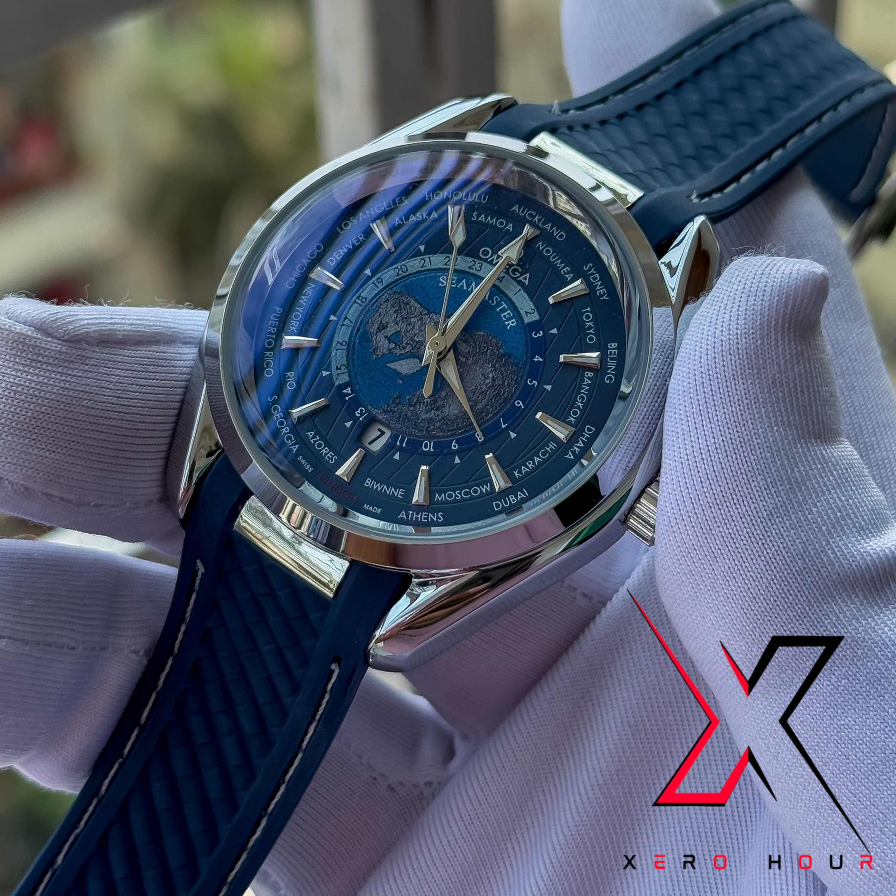 Omeaga Aqua terra | World Timer | Silicon Strap | Blue Dial_img_1