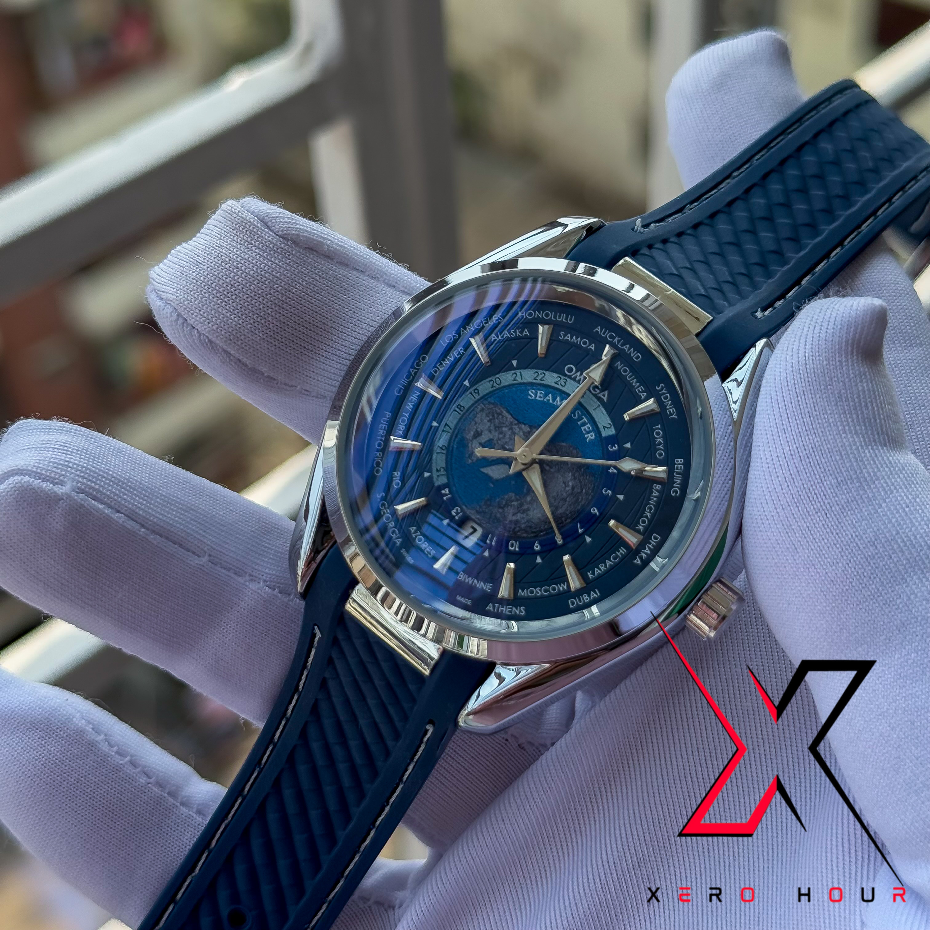 Omeaga Aqua terra | World Timer | Silicon Strap | Blue Dial_img_3