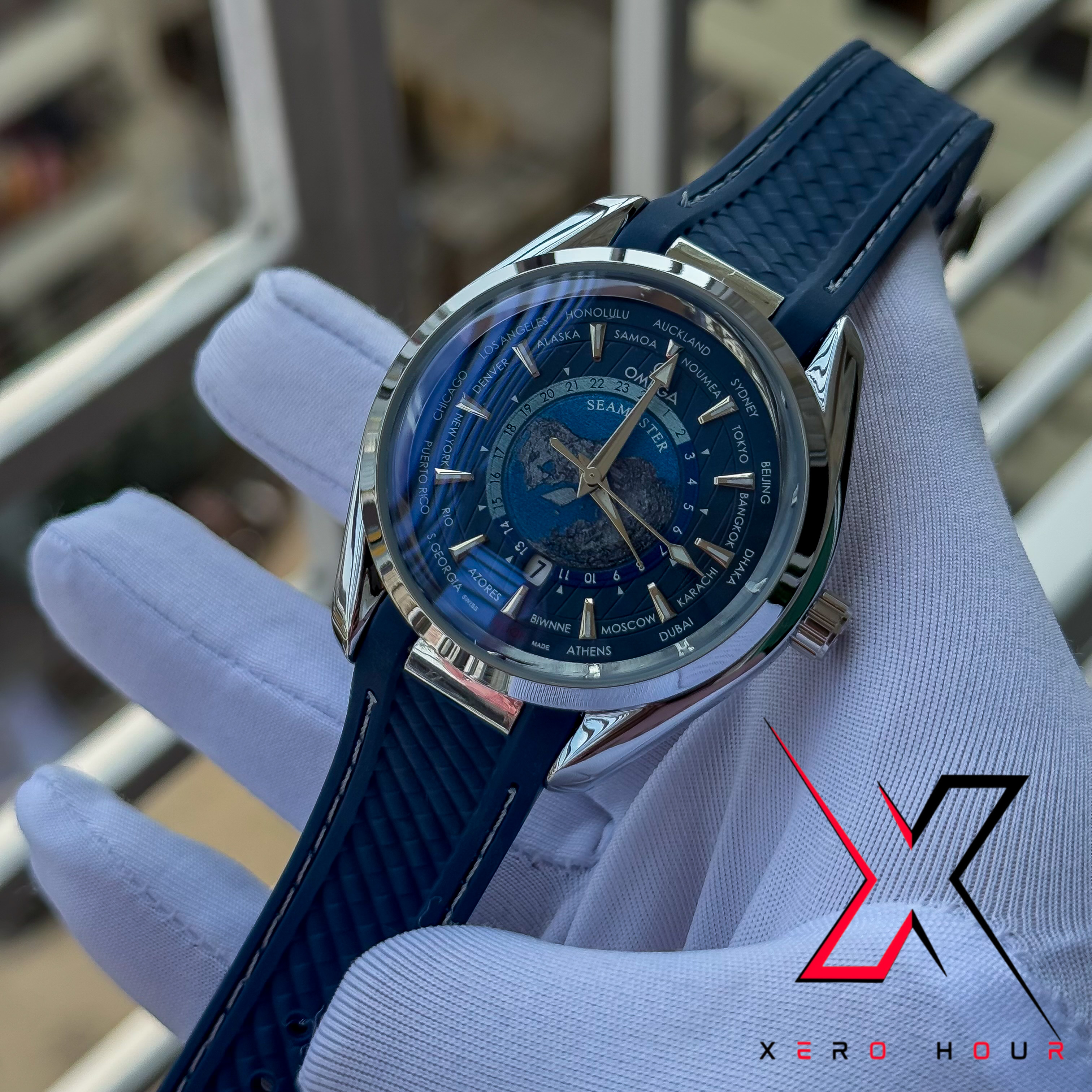 Omeaga Aqua terra | World Timer | Silicon Strap | Blue Dial_img_5