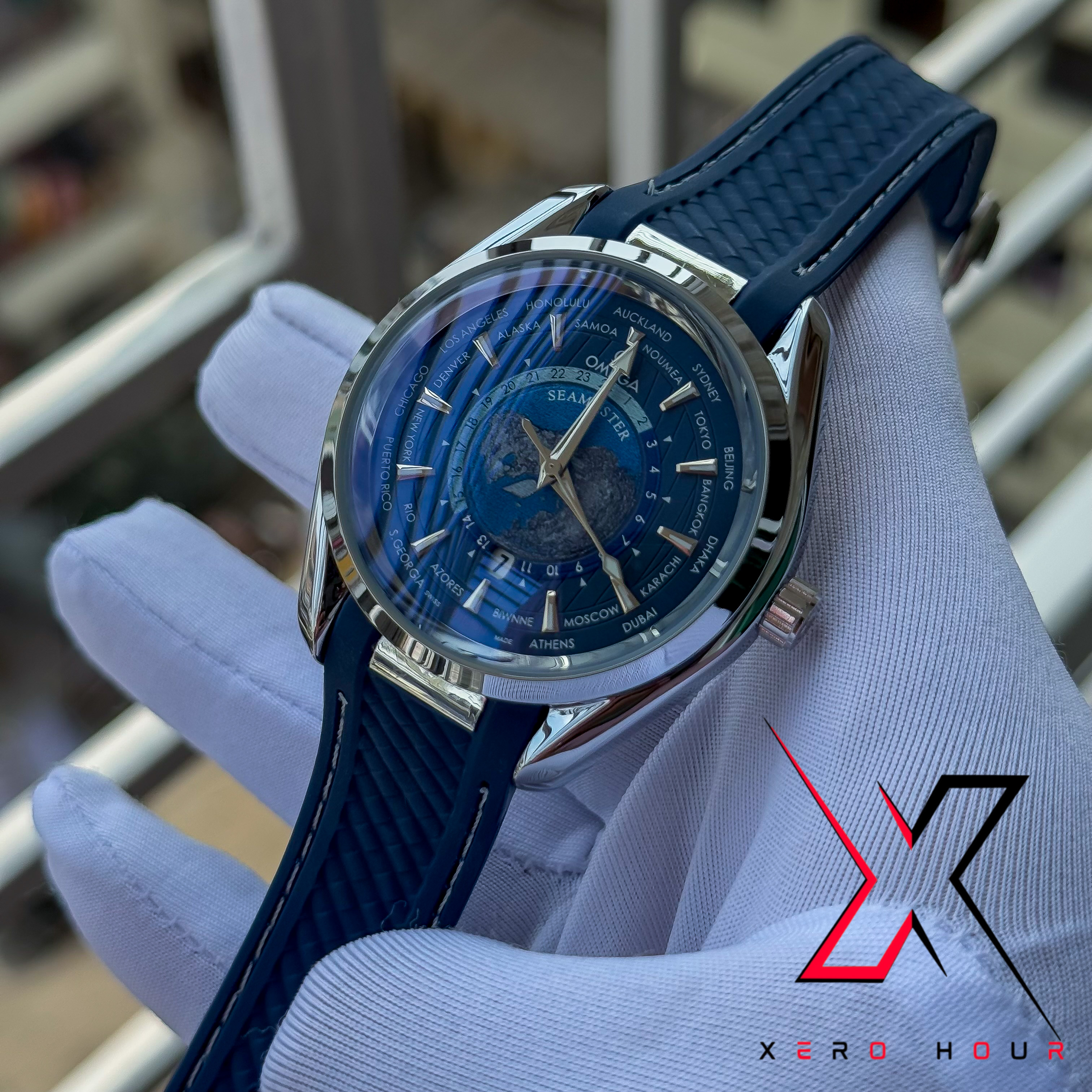 Omeaga Aqua terra | World Timer | Silicon Strap | Blue Dial_img_6