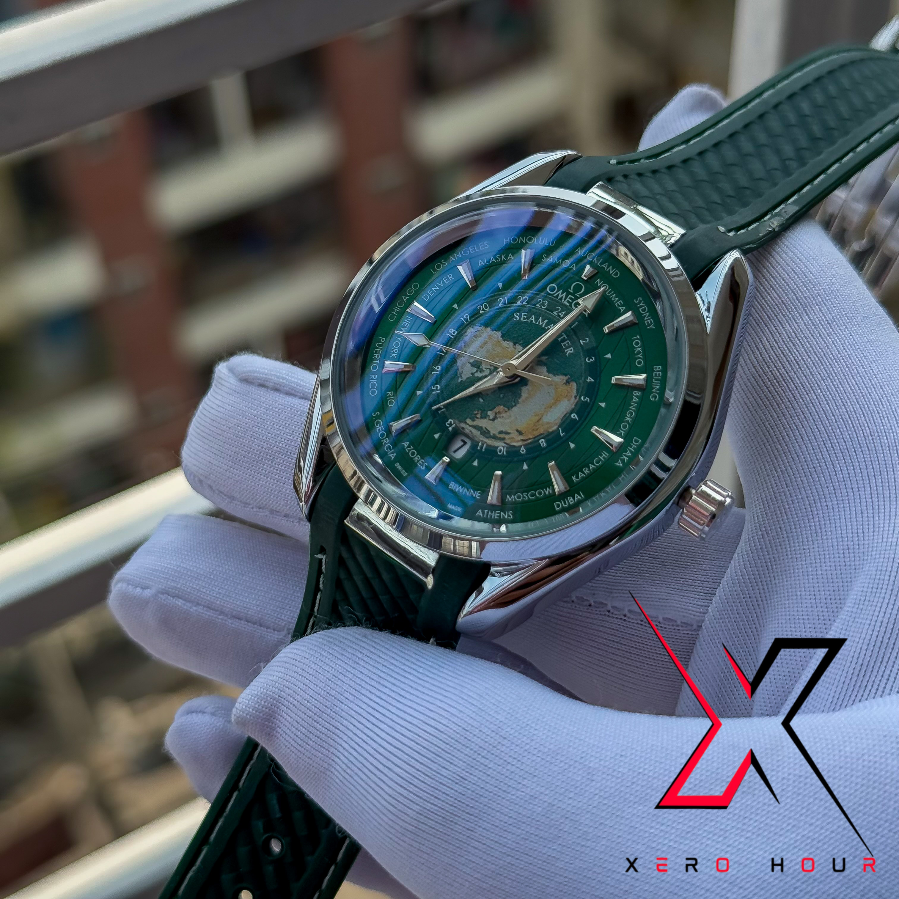Omeaga Aqua terra | world timer | Silicon Strap | Green Dial_img_1