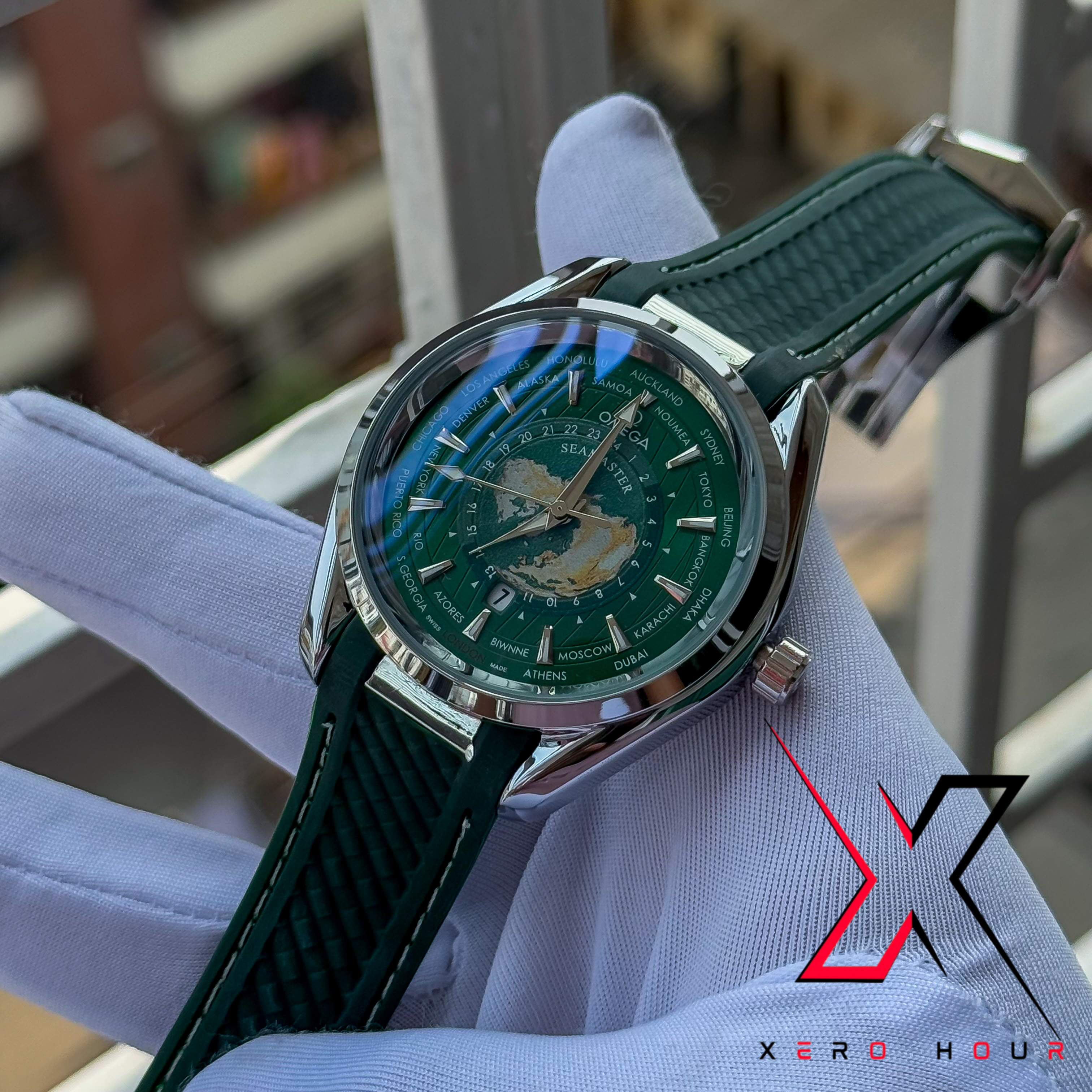Omeaga Aqua terra | world timer | Silicon Strap | Green Dial_img_3