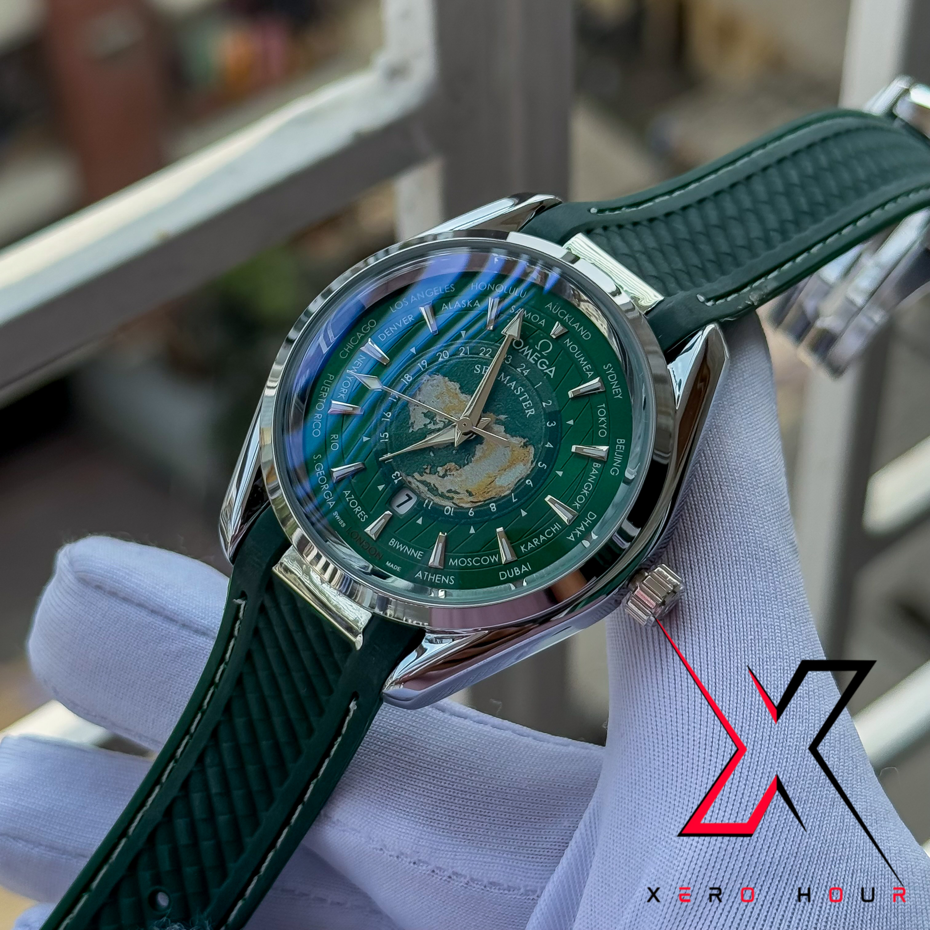 Omeaga Aqua terra | world timer | Silicon Strap | Green Dial_img_5
