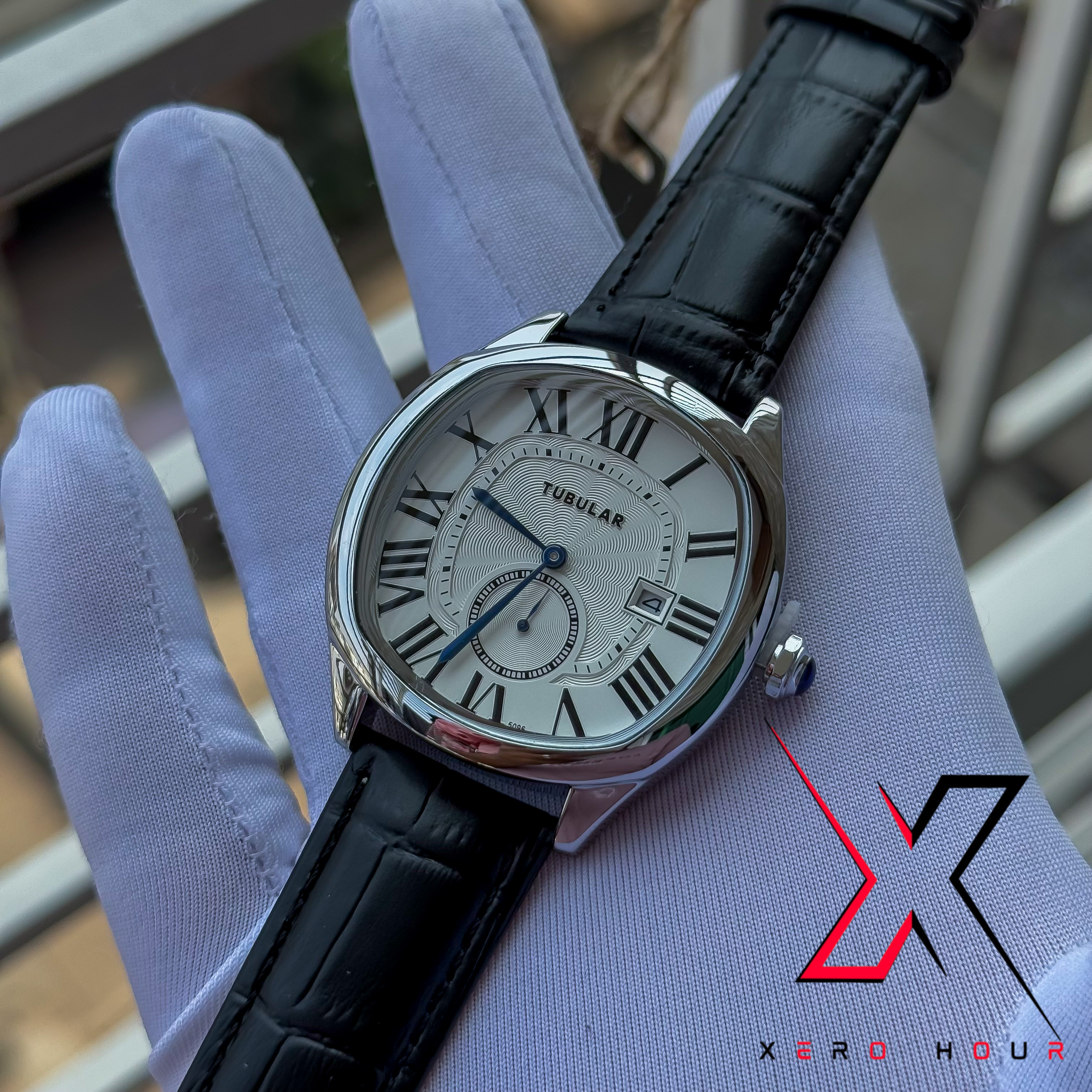 TUBULAR | SQUARE ROUND | DATE AND & SEPARATE SECOND DIAL | WHITE BLACK_img_2