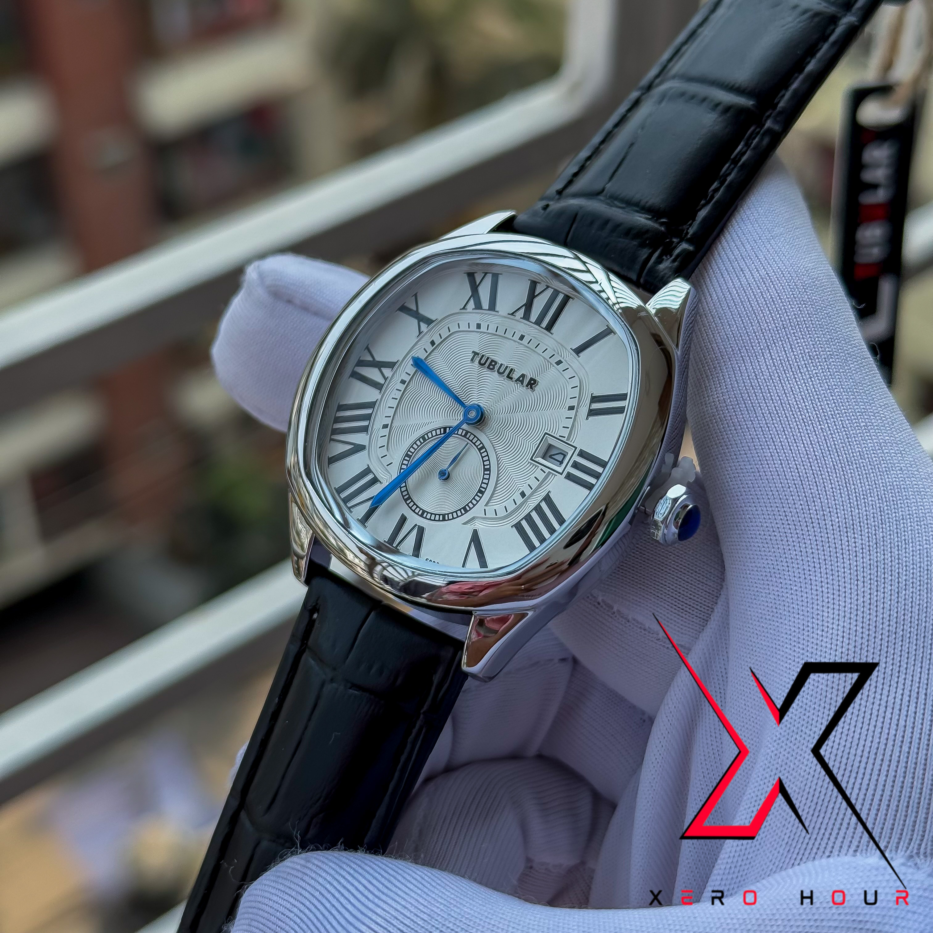 TUBULAR | SQUARE ROUND | DATE AND & SEPARATE SECOND DIAL | WHITE BLACK