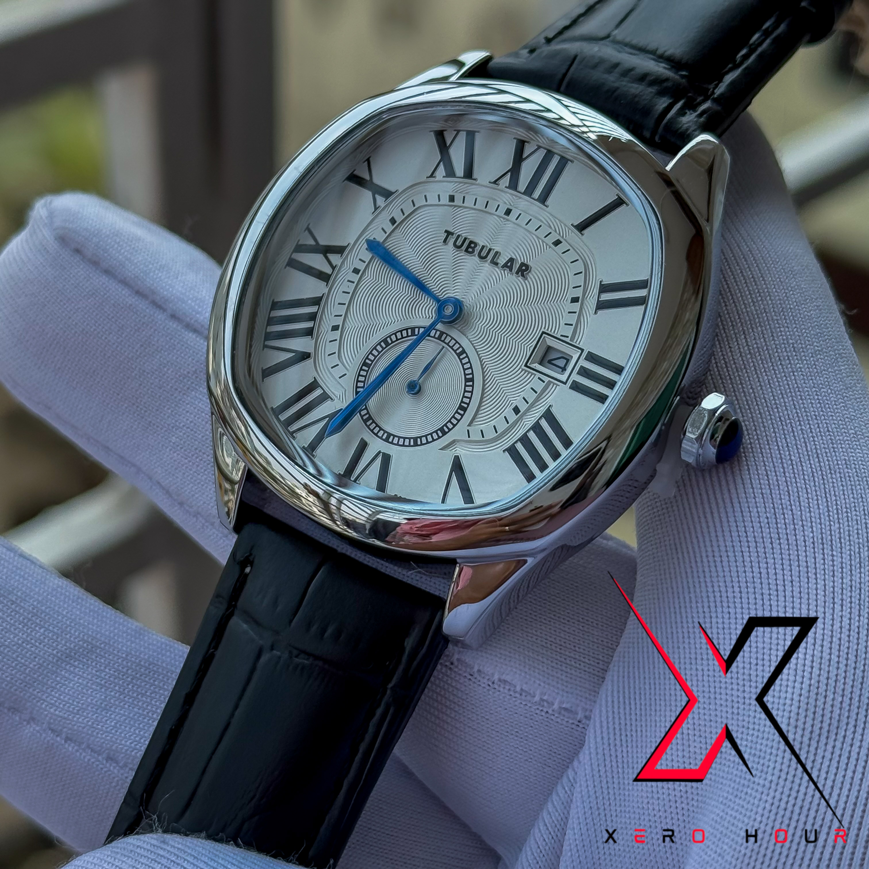 TUBULAR | SQUARE ROUND | DATE AND & SEPARATE SECOND DIAL | WHITE BLACK_img_7