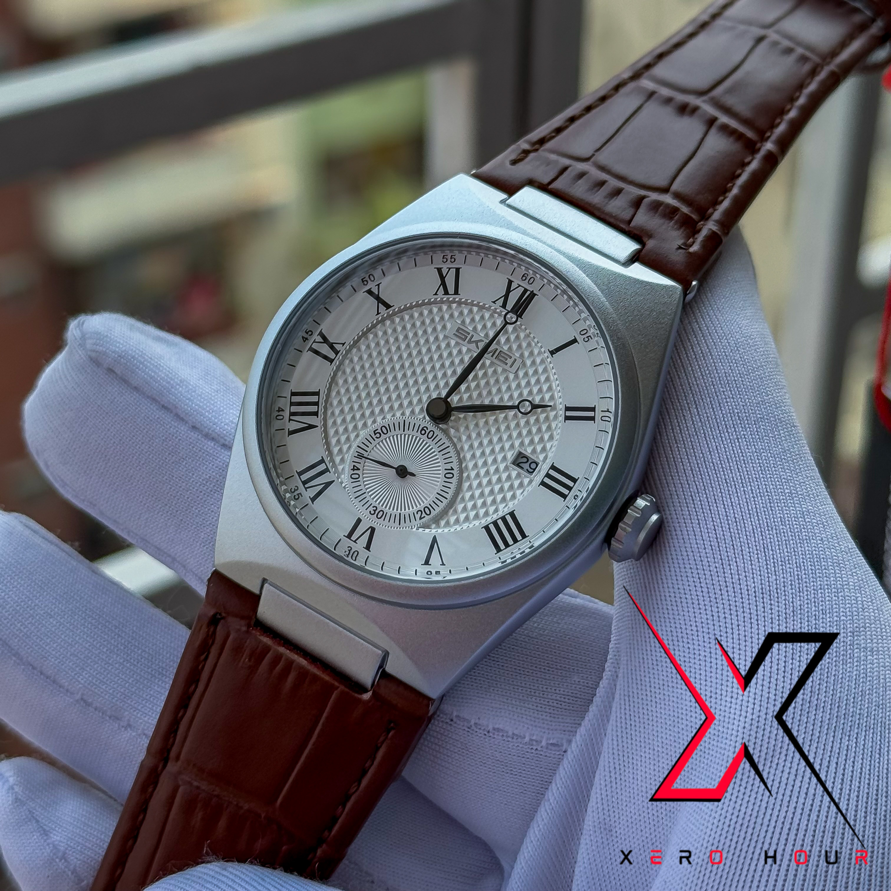 SKMEI | Date & second hand | Silver Brown white