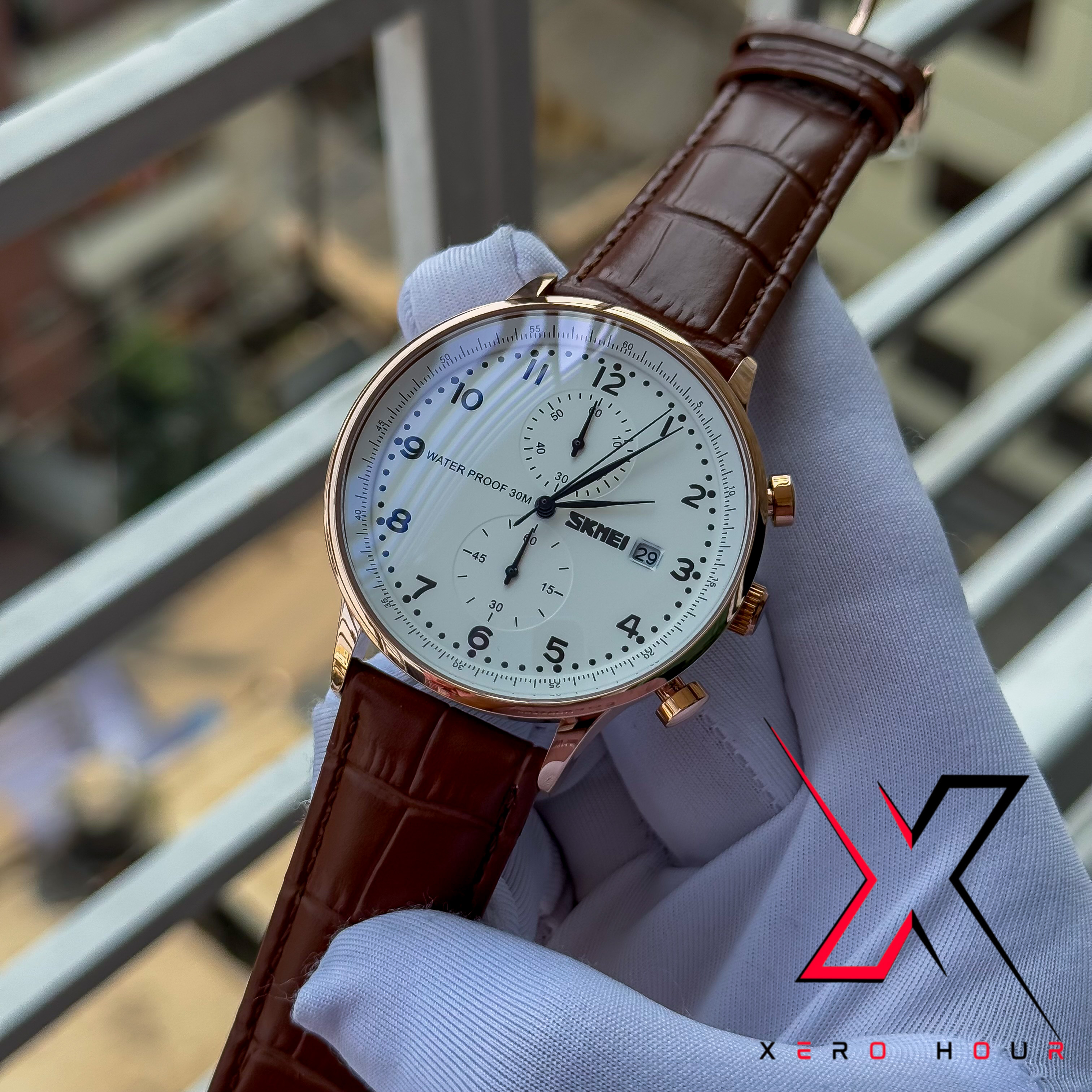 SKMEI 9301 | Chronograph Functional | Black & Brown Belt | Authentic_img_5