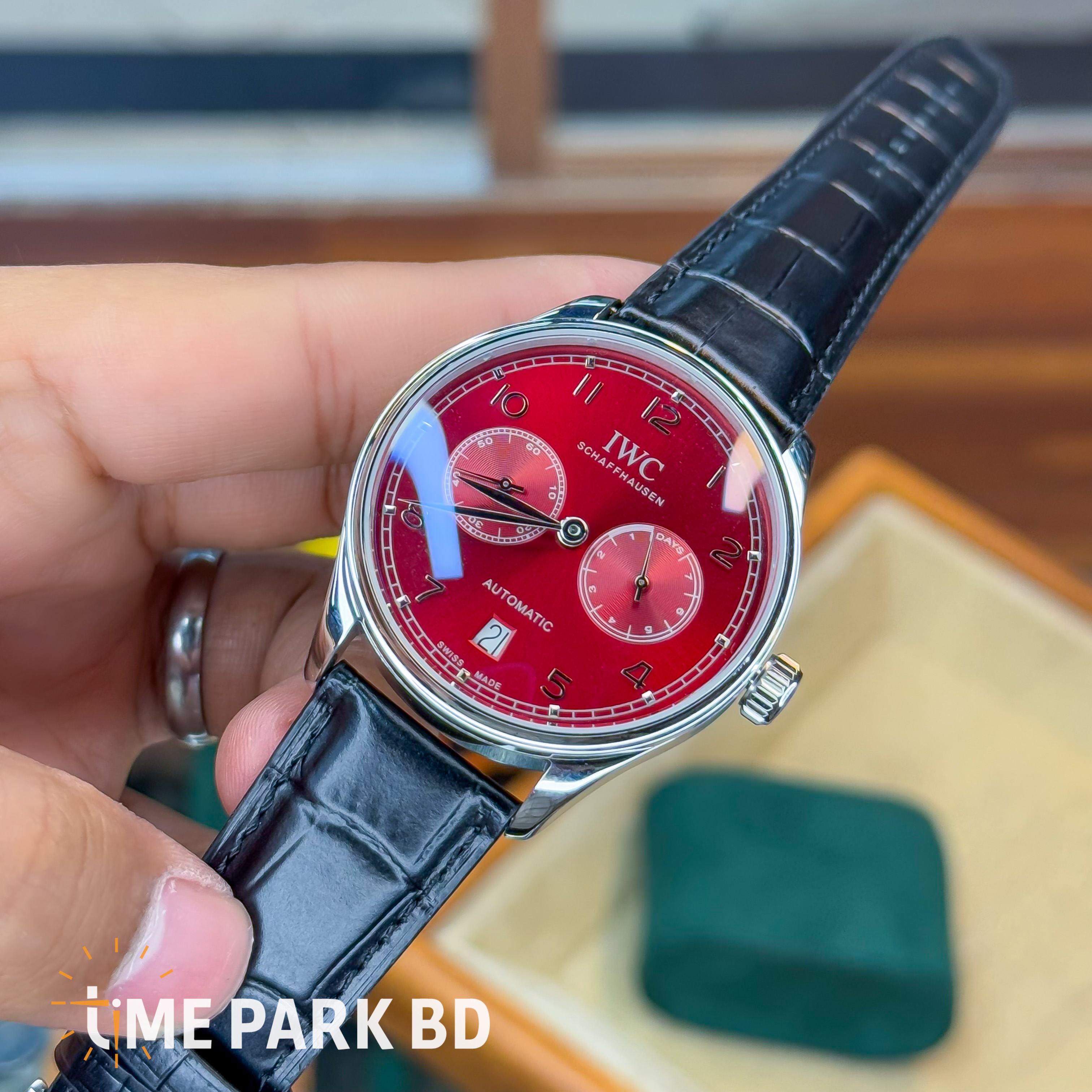 IWC Portugieser | Leather belt Cherry red | auto EURO