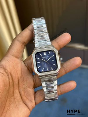 Universe Point Square Shape Quartz Watch With Date For Men (Silver-Blue)_img_0