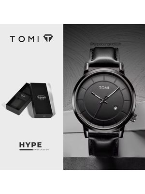 TOMI T-101 Men's Leather Belt Quartz Watch With Date (Black)_img_0