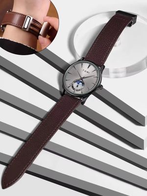 TOMI T-024 Men's Quartz Leather Belt Magnetic Lock Watch (Brown-Ash)_img_3