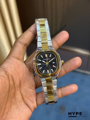 Universe Point Square Shape Quartz Watch With Date For Men (Silver-Gold-Black)_img_0