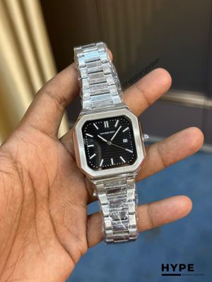 Universe Point Square Shape Quartz Watch With Date For Men (Silver-Black)_img_0