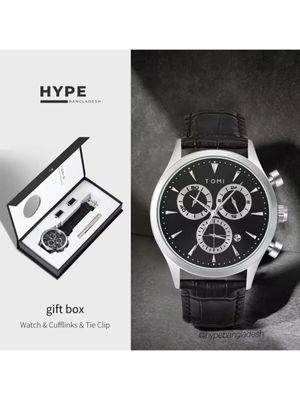 TOMI T-602 Chronograph Men's Leather Belt Quartz Watch (Black)_img_0