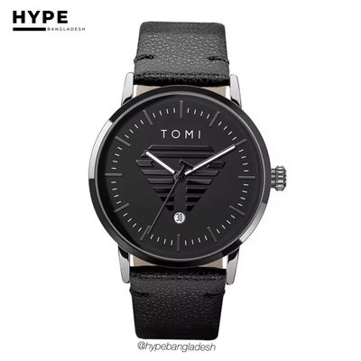 TOMI T-042 Men's Leather Belt Quartz Watch With Date (Black)_img_0