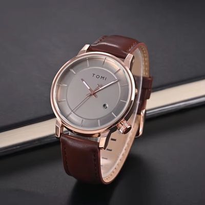 TOMI T-101 Men's Leather Belt Quartz Watch With Date (Brown)_img_1
