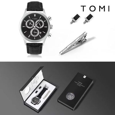 TOMI T-602 Chronograph Men's Leather Belt Quartz Watch (Black)_img_6