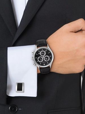 TOMI T-602 Chronograph Men's Leather Belt Quartz Watch (Black)_img_3