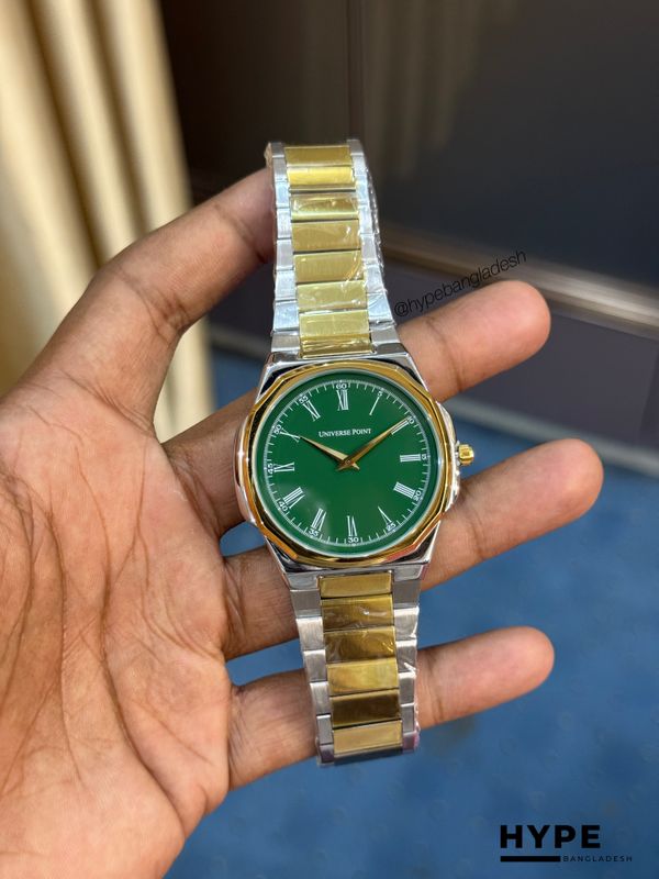 Universe Point Roman Numbers Quartz Watch For Men (Silver-Gold-Green)