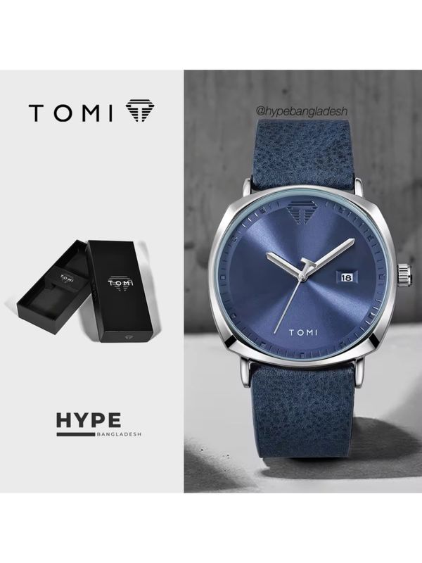 TOMI T-044 Men's Quartz Leather Belt Watch With Date (Blue)