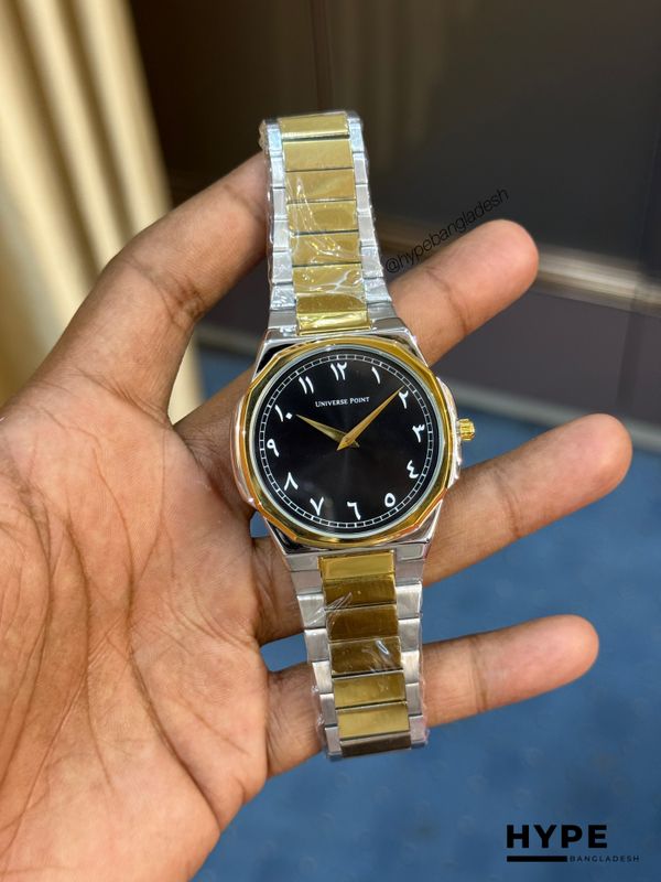 Universe Point Arabic Numbers Quartz Watch For Men (Silver-Gold-Black)