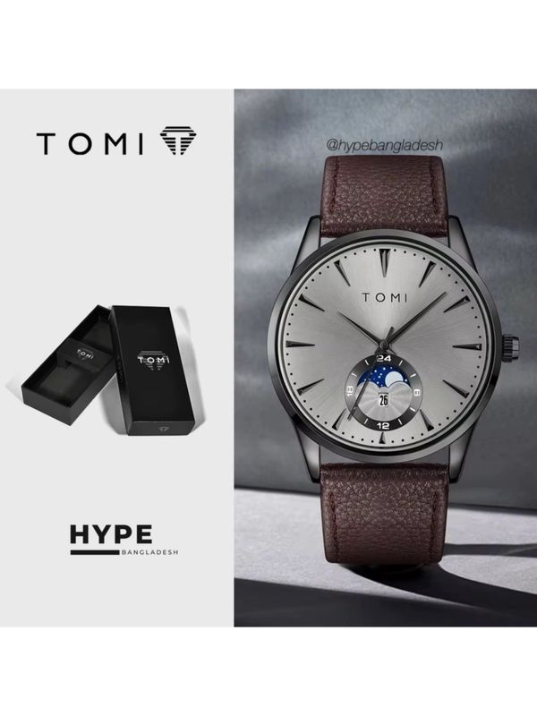 TOMI T-024 Men's Quartz Leather Belt Magnetic Lock Watch (Brown-Ash)
