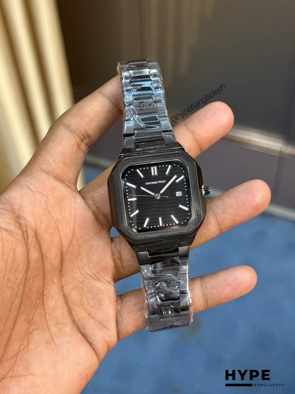 Universe Point Square Shape Quartz Watch With Date For Men (Black)