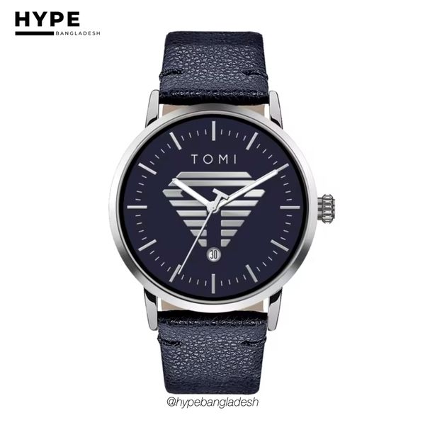 TOMI T-042 Men's Leather Belt Quartz Watch With Date (Blue)