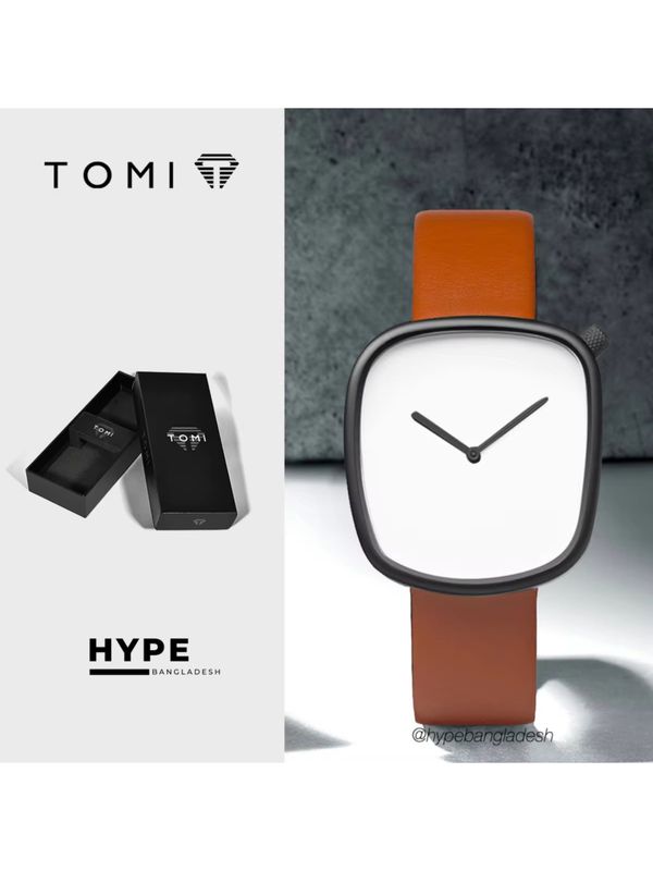 TOMI T-077 Unisex Leather Belt Casual Quartz Wrist Watch (Brown-Black)