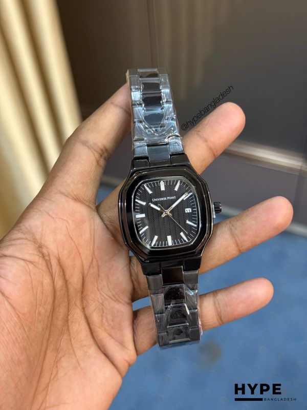 Universe Point Square Shape Quartz Watch With Date For Men (Black)