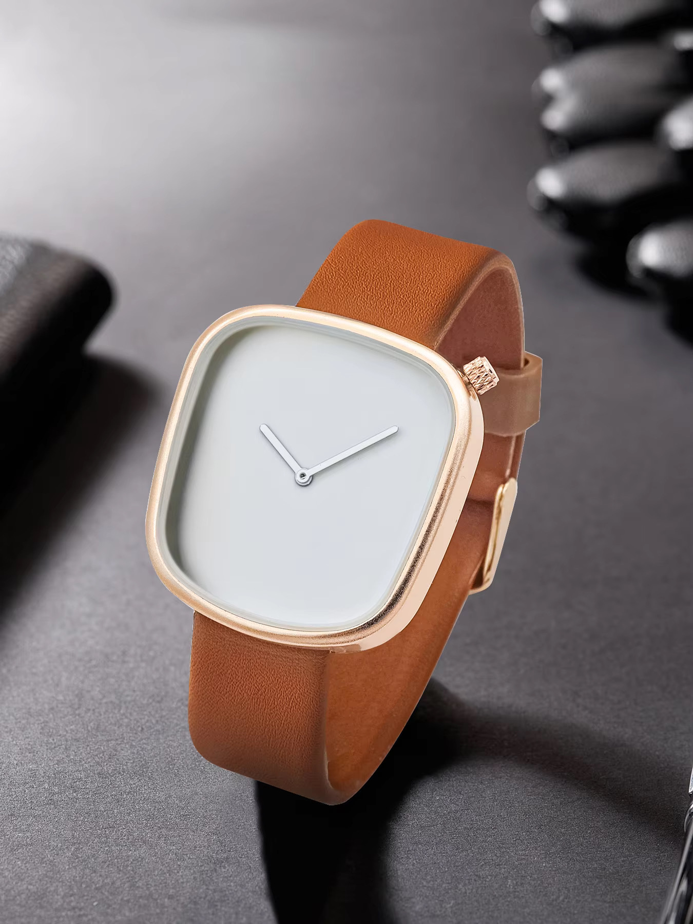 TOMI T-077 Unisex Leather Belt Casual Quartz Wrist Watch (Brown-White)_img_1