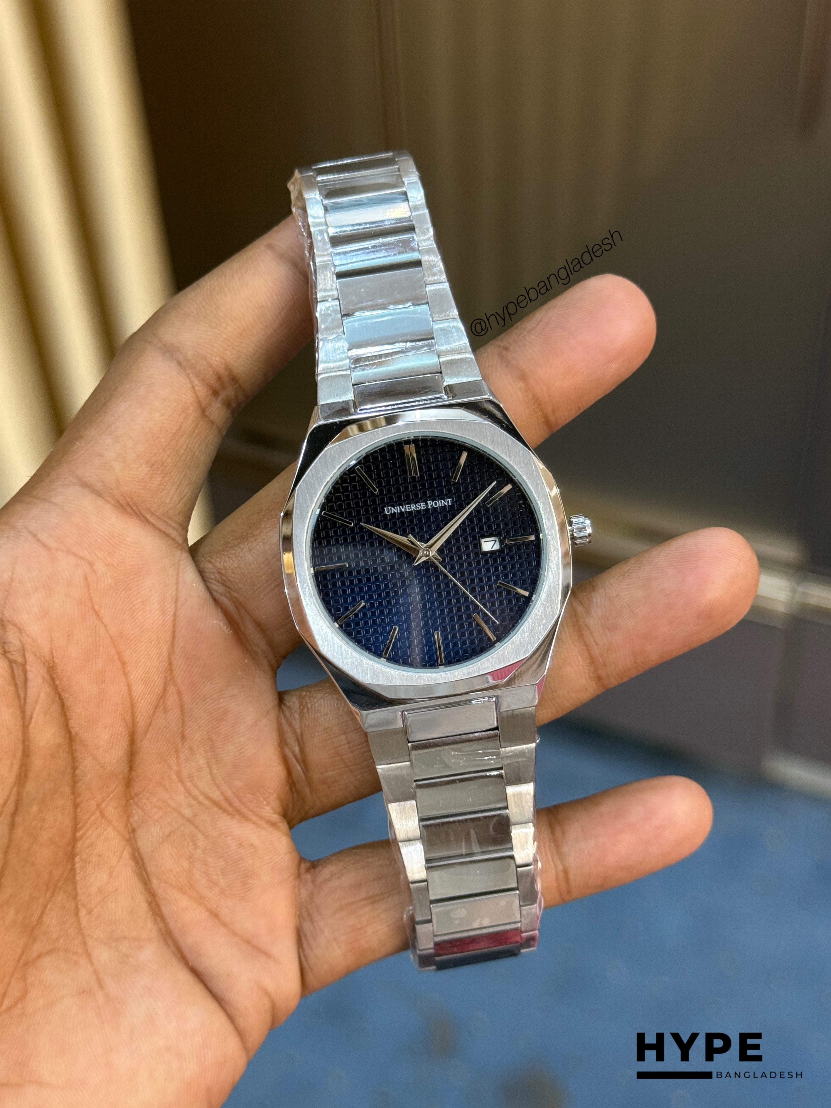 Universe Point Quartz Watch With Date For Men (Silver-Blue)_img_0