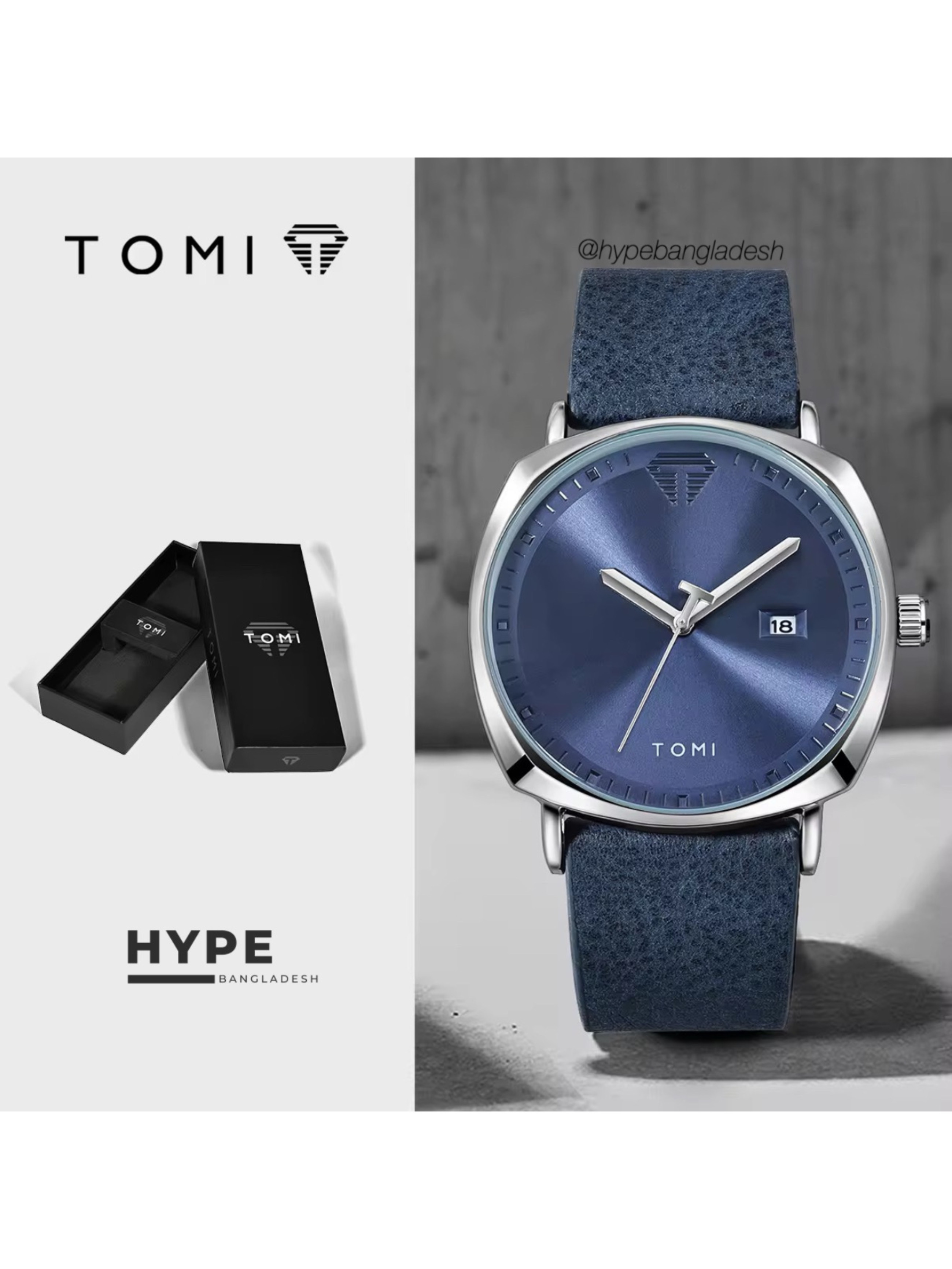 TOMI T-044 Men's Quartz Leather Belt Watch With Date (Blue)_img_0