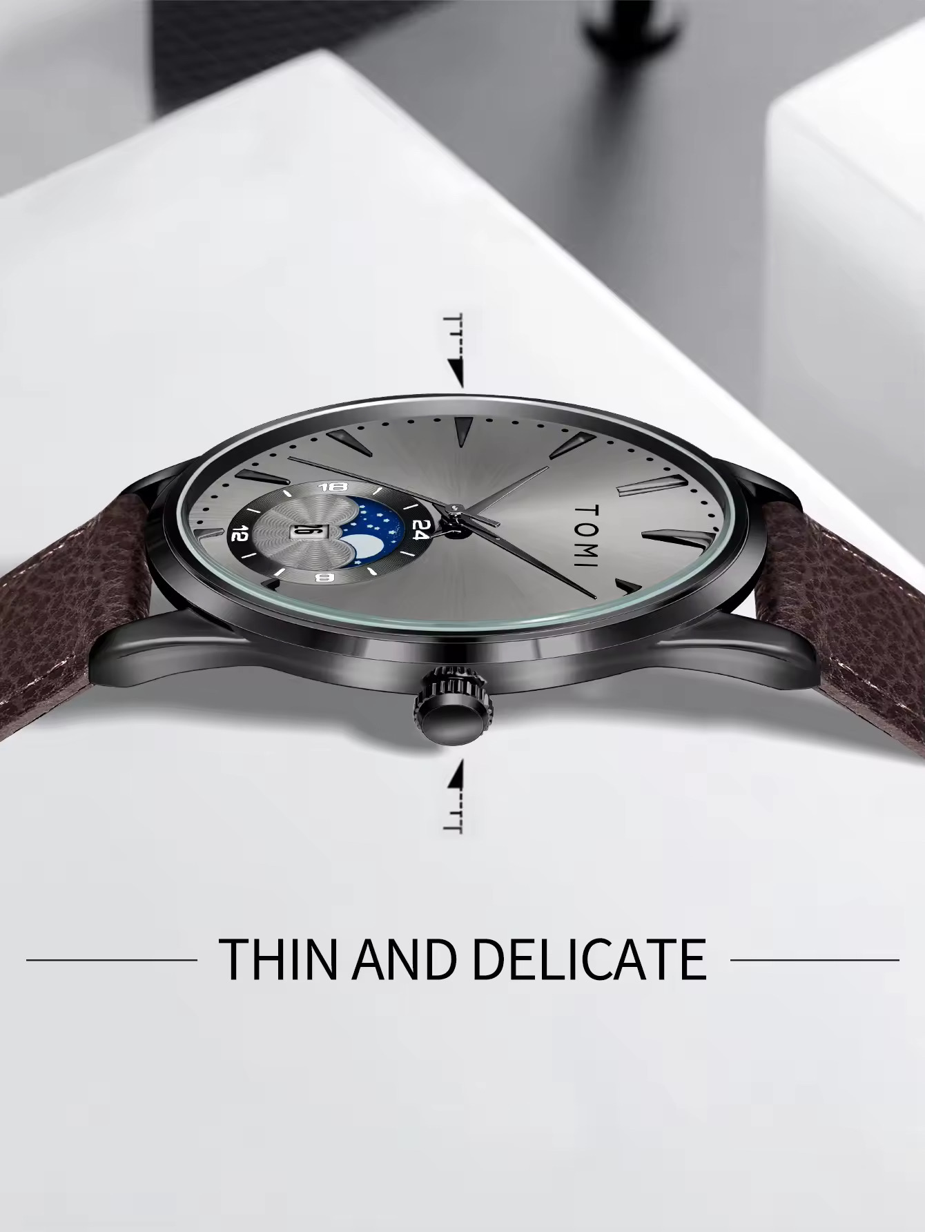 TOMI T-024 Men's Quartz Leather Belt Magnetic Lock Watch (Brown-Ash)_img_5