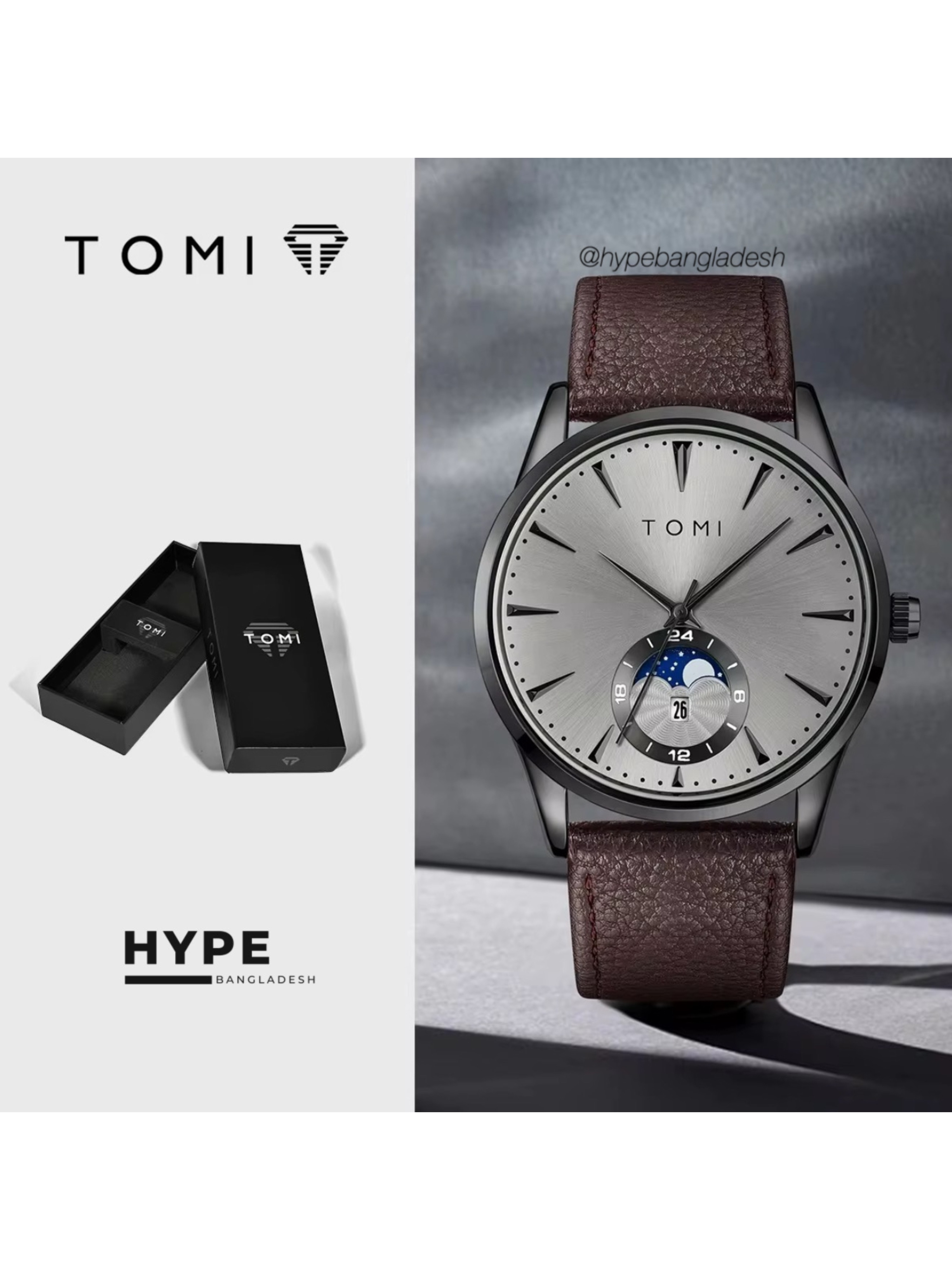 TOMI T-024 Men's Quartz Leather Belt Magnetic Lock Watch (Brown-Ash)_img_0