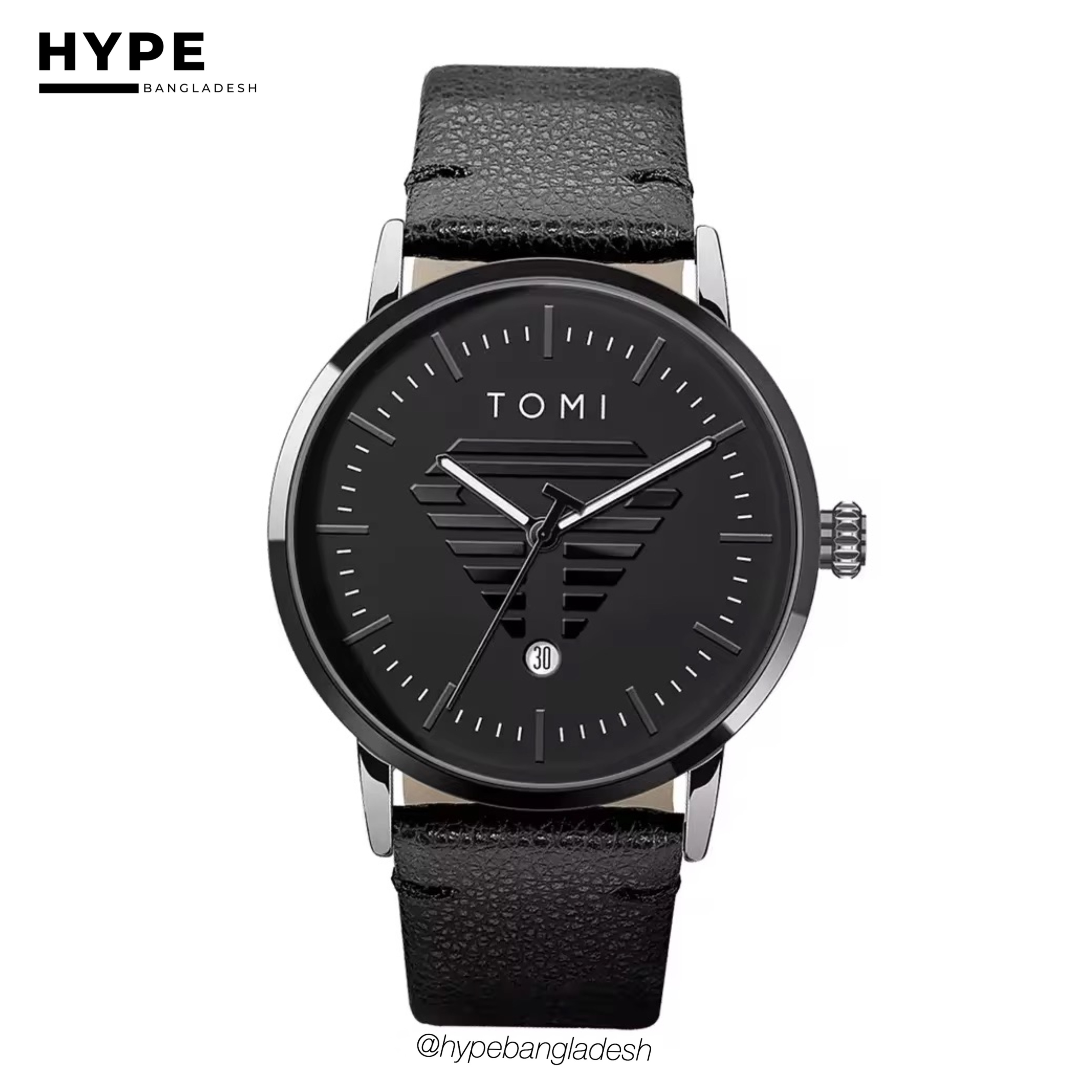 TOMI T-042 Men's Leather Belt Quartz Watch With Date (Black)_img_0