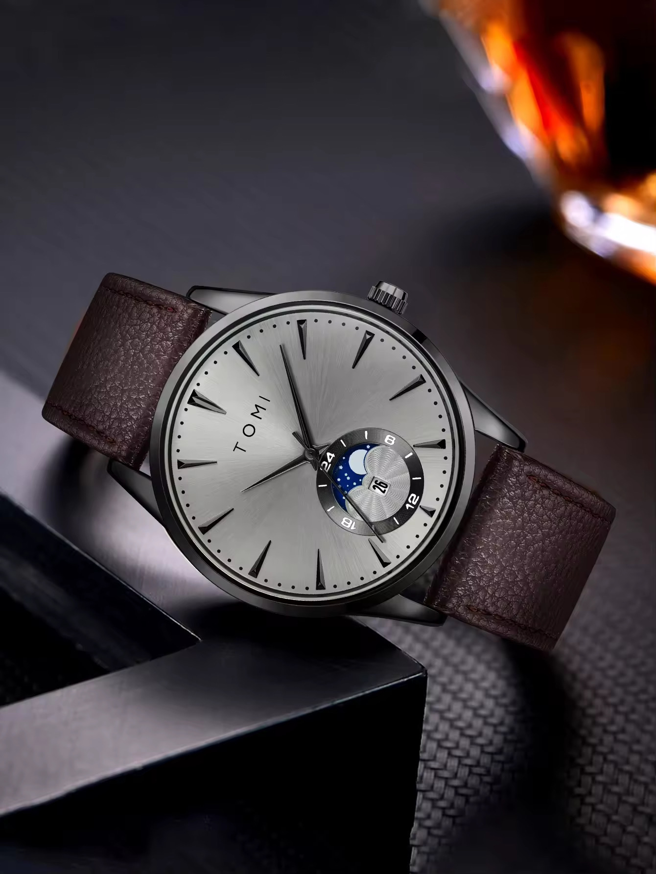 TOMI T-024 Men's Quartz Leather Belt Magnetic Lock Watch (Brown-Ash)_img_2