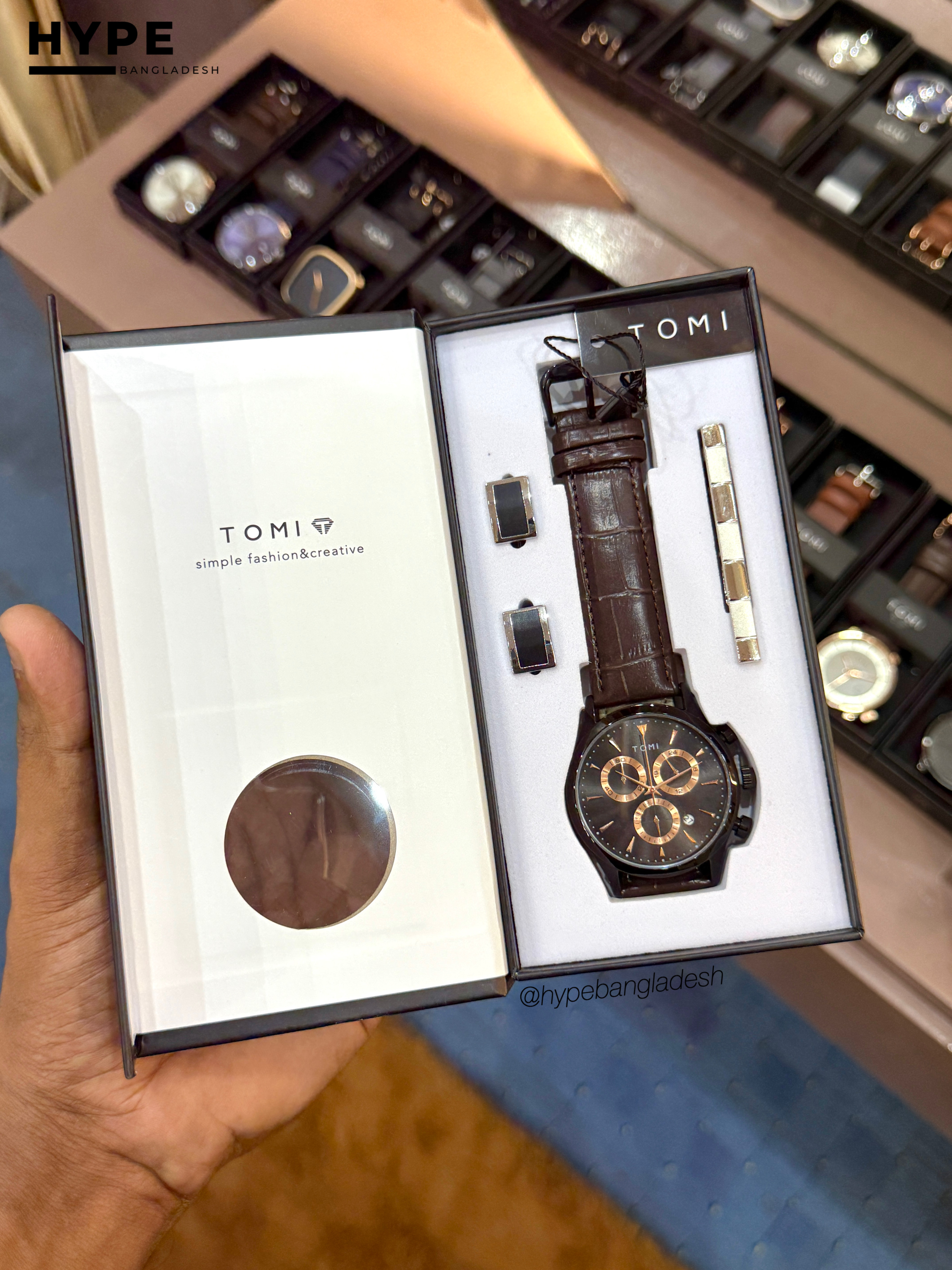 TOMI T-602 Chronograph Men's Leather Belt Quartz Watch (Brown)_img_4