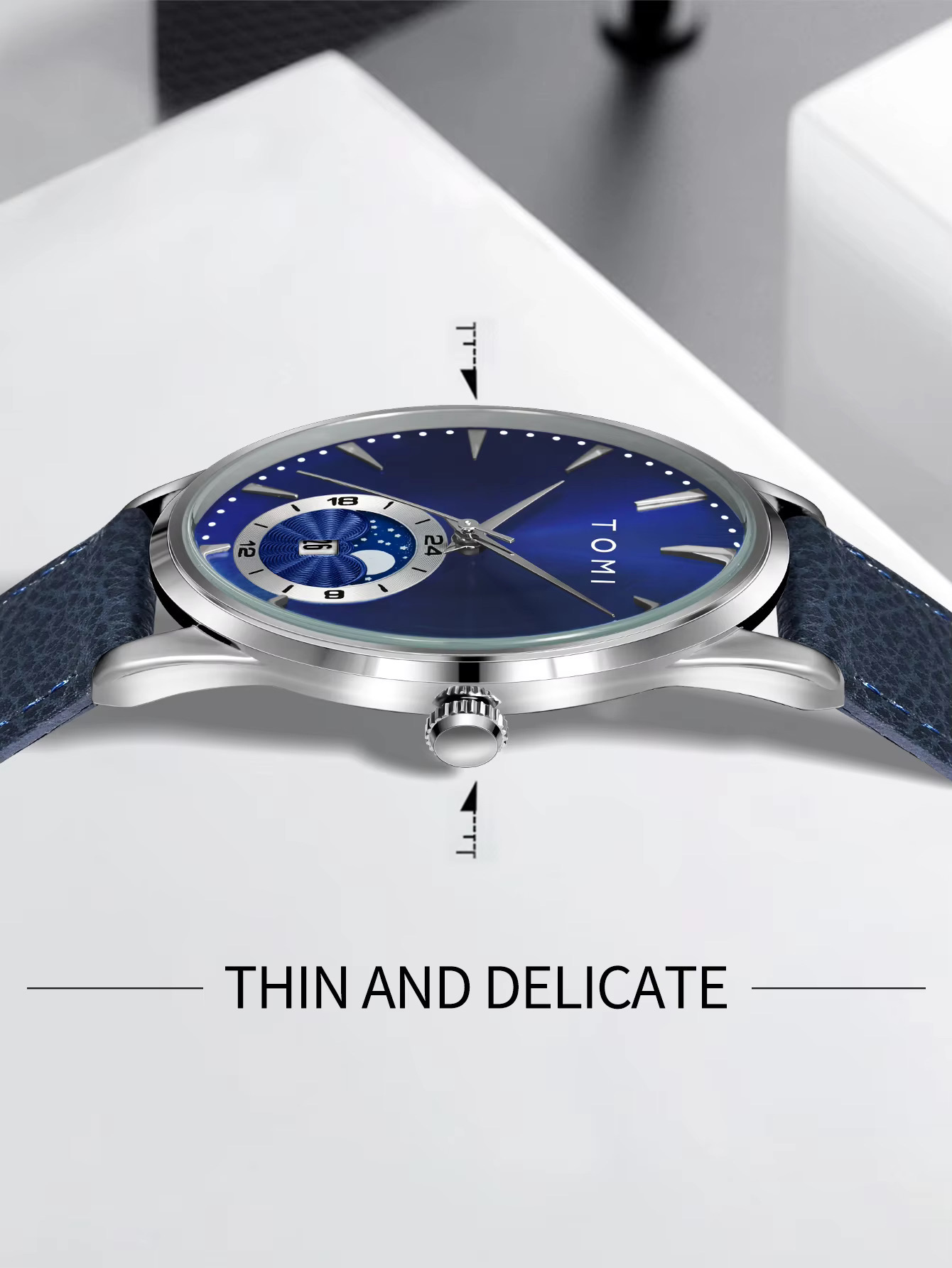 TOMI T-024 Men's Quartz Leather Belt Magnetic Lock Watch (Blue)_img_4